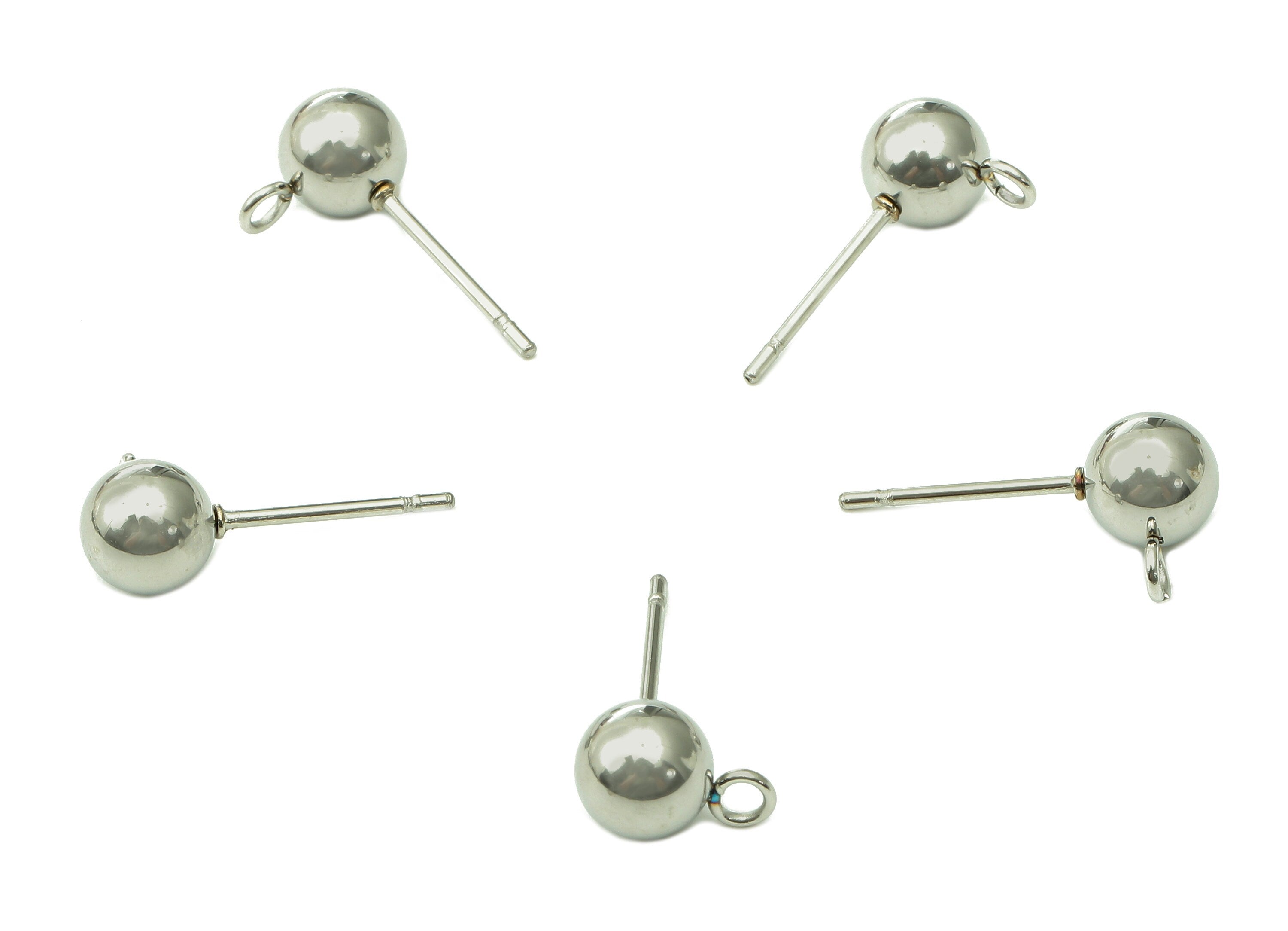 Steel Ball Earring Stud - Silver Earring Post With Loop - Ball Stud Earring Charm - 316 Stainless Steel - 17x6x0.73mm - SS1407-6 - DOMEDBAZAAR
