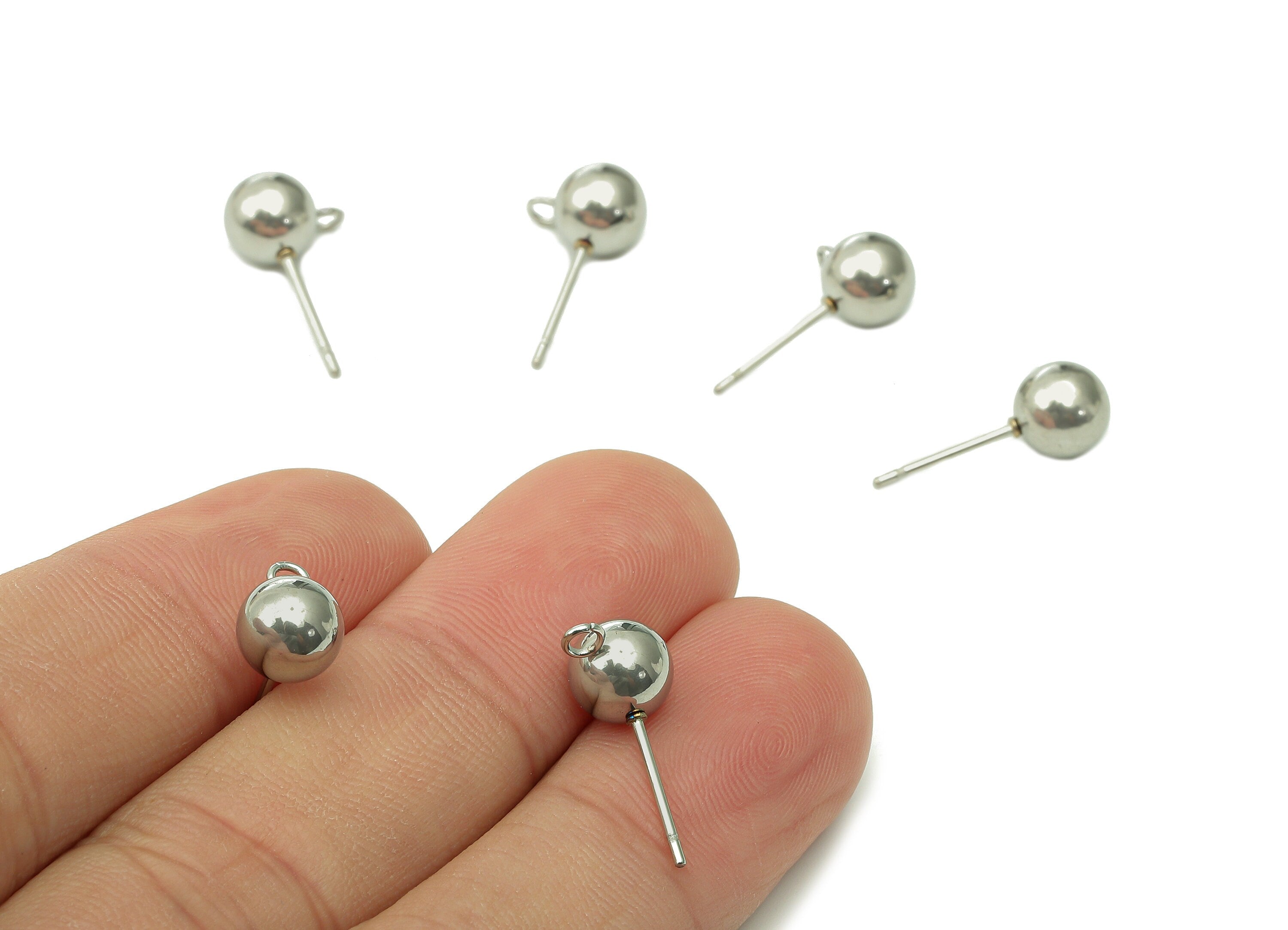 Steel Ball Earring Stud - Silver Earring Post With Loop - Ball Stud Earring Charm - 316 Stainless Steel - 18x6.98x0.72mm - SS1407-7 - DOMEDBAZAAR