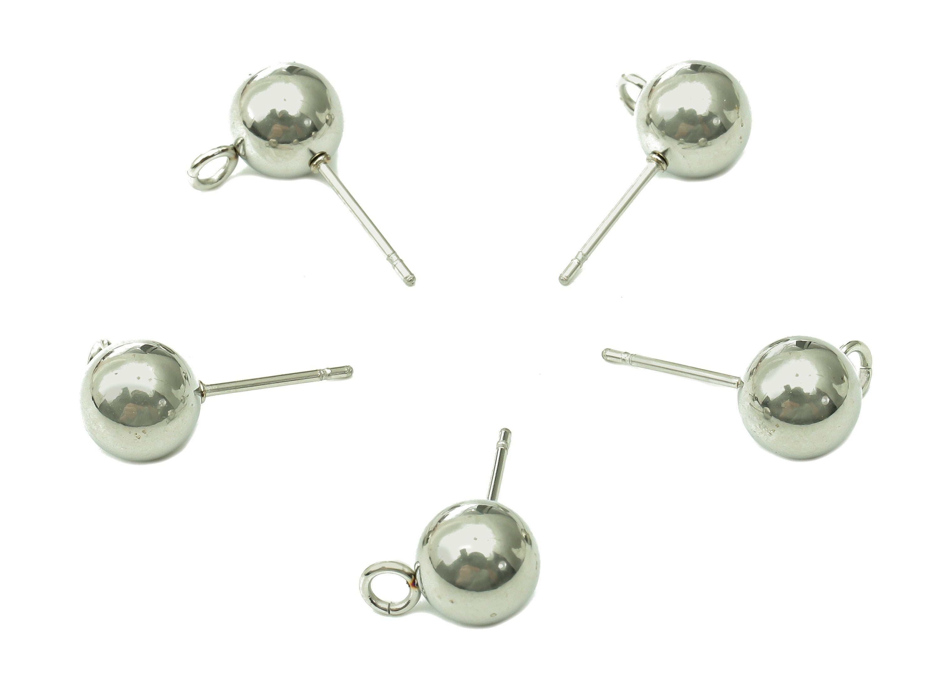 Steel Ball Earring Stud - Silver Earring Post With Loop - Ball Stud Earring Charm - 316 Stainless Steel - 18.94x7.98x0.7mm - SS1407-8 - DOMEDBAZAAR