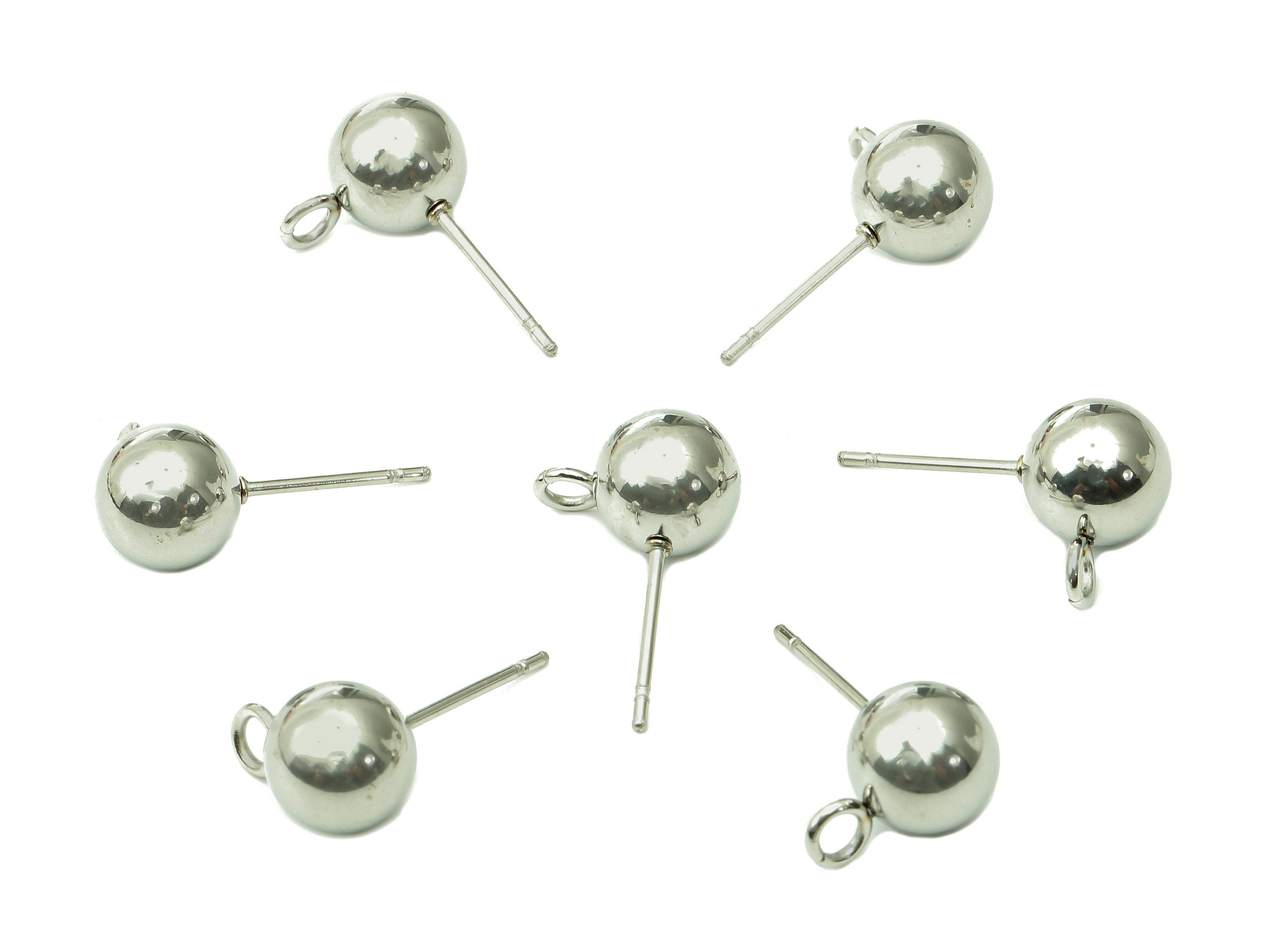 Steel Ball Earring Stud - Silver Earring Post With Loop - Ball Stud Earring Charm - 316 Stainless Steel - 18.94x7.98x0.7mm - SS1407-8 - DOMEDBAZAAR