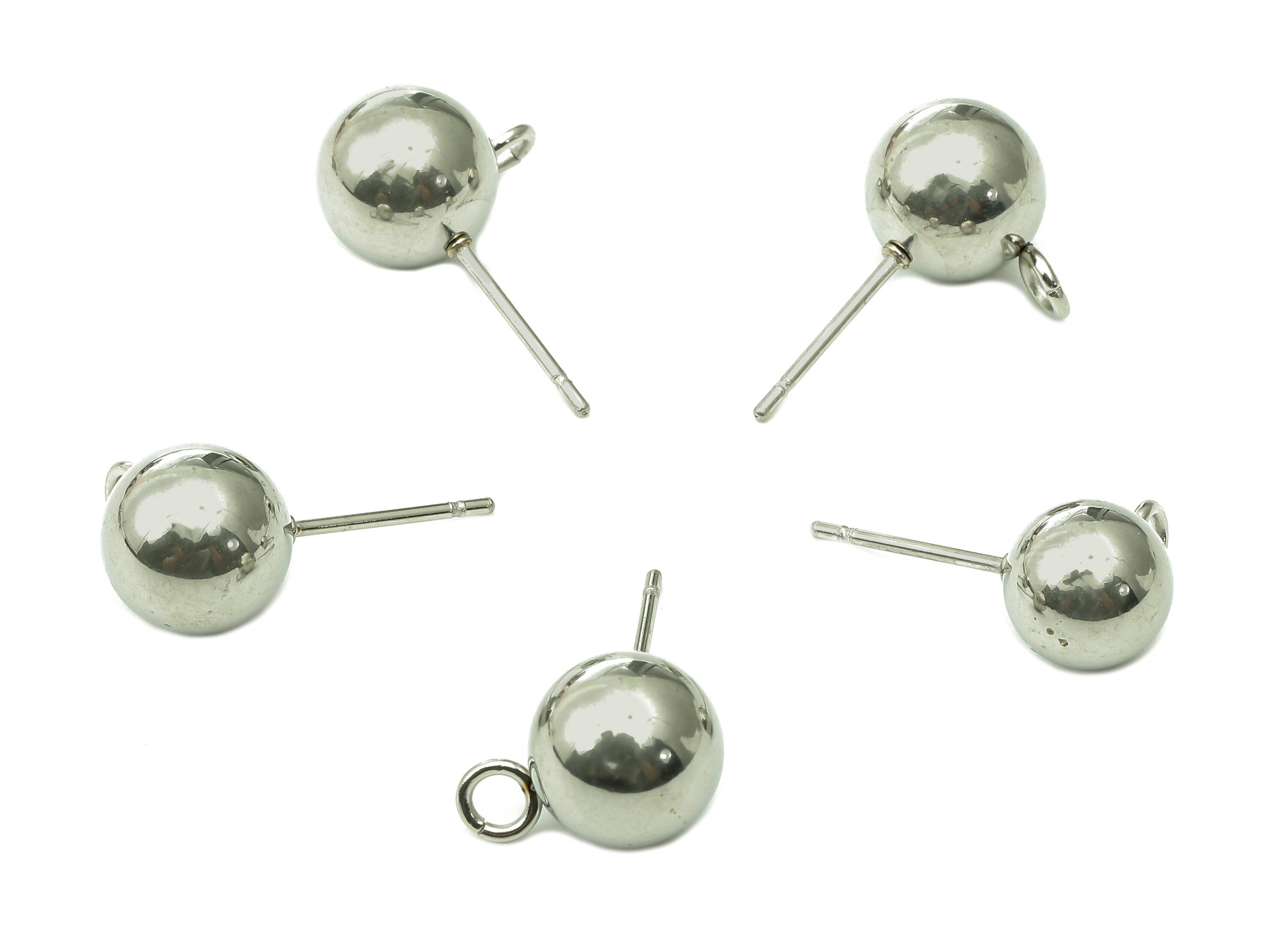 Steel Ball Earring Stud - Silver Earring Post With Loop - Ball Stud Earring Charm - 316 Stainless Steel - 19.97x8.96x0.73mm - SS1407-9 - DOMEDBAZAAR