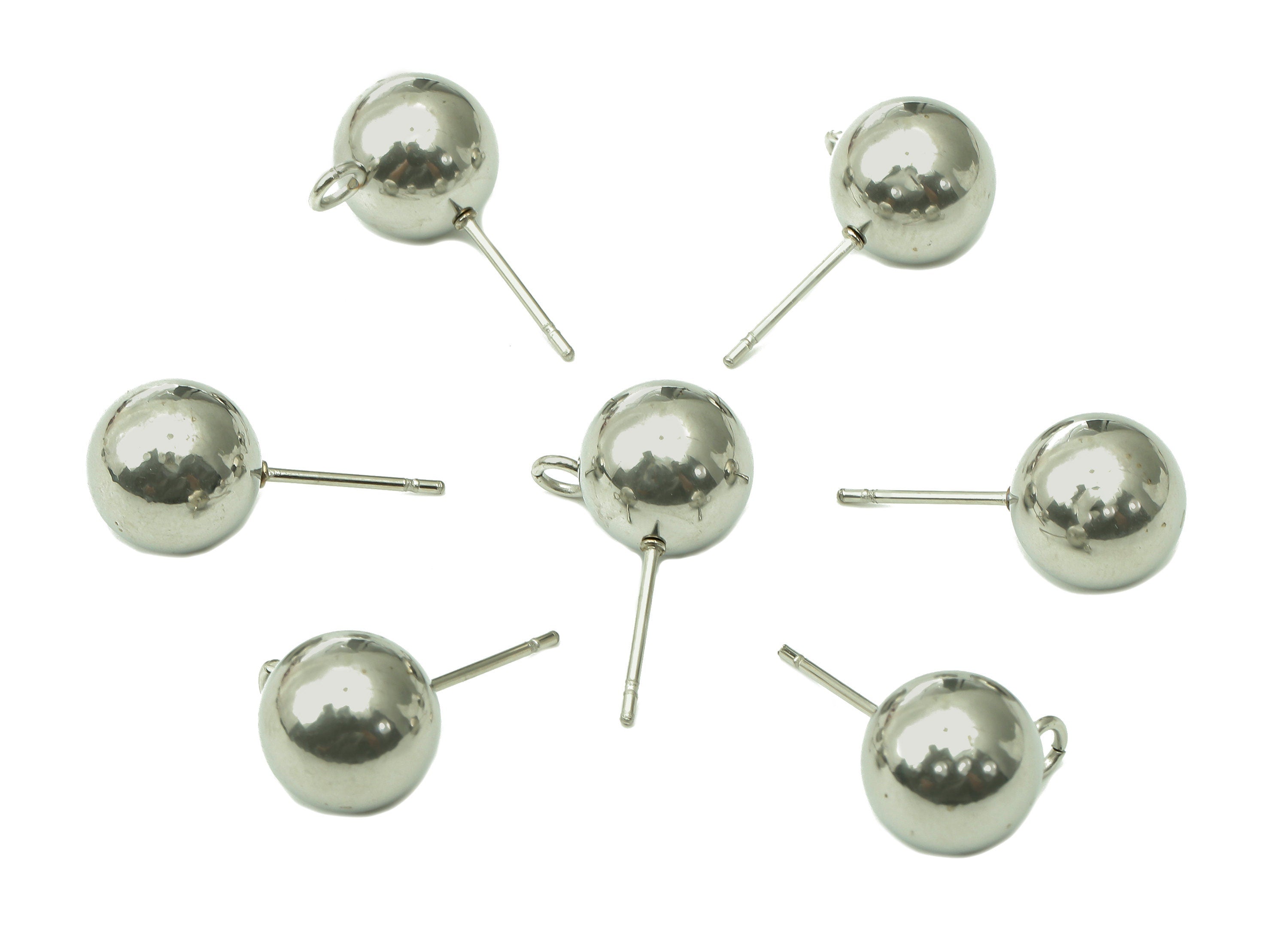 Steel Ball Earring Stud - Silver Earring Post With Loop - Ball Stud Earring Charm - 316 Stainless Steel - 21x9.96x0.72mm - SS1407-10 - DOMEDBAZAAR
