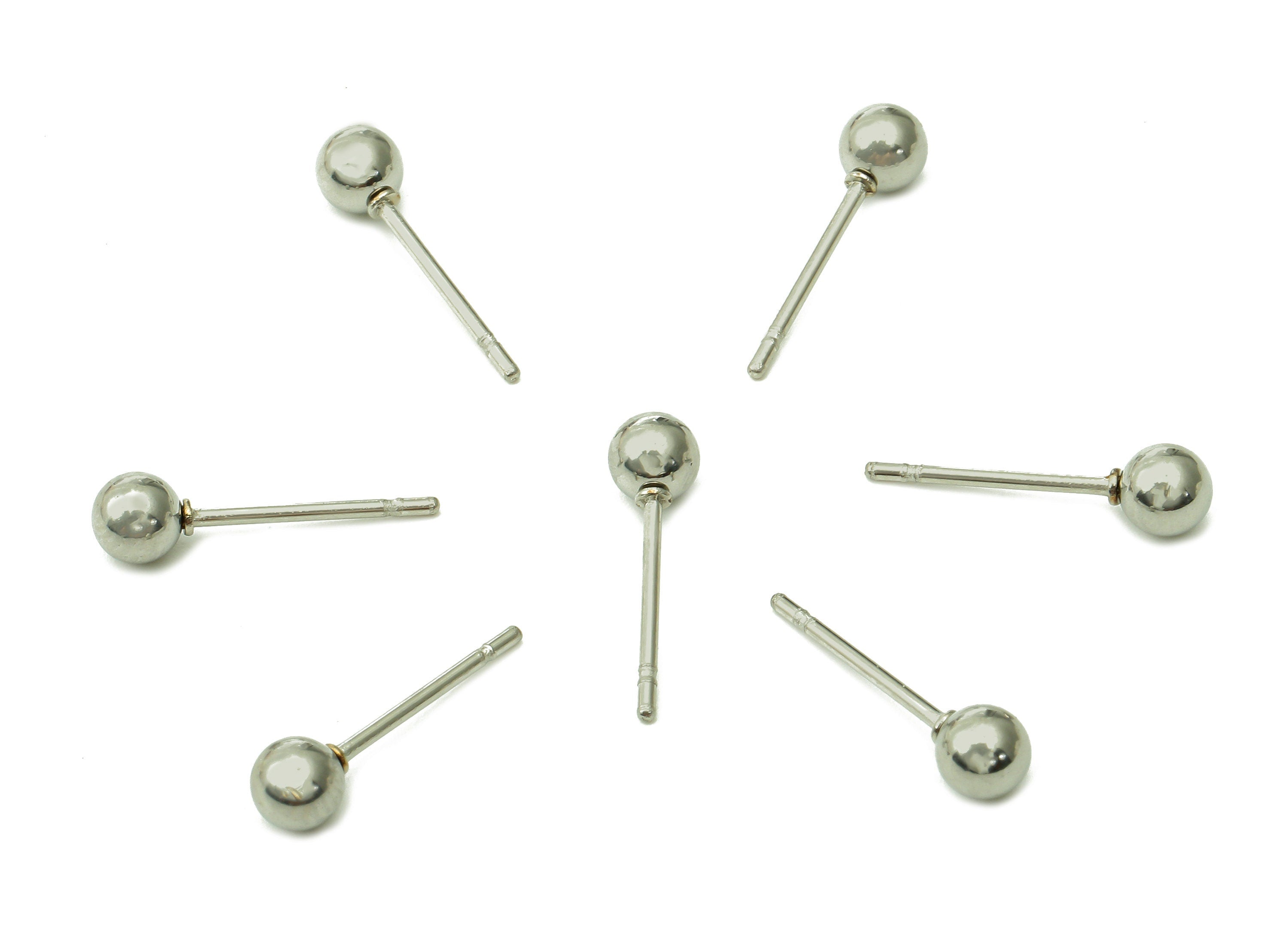 Steel Mini Ball Earring Stud - Silver Mini Ball Earring Post - Ball Stud Earring Charm - 316 Stainless Steel - 15x3.95x0.73mm - SS1409-4 - DOMEDBAZAAR