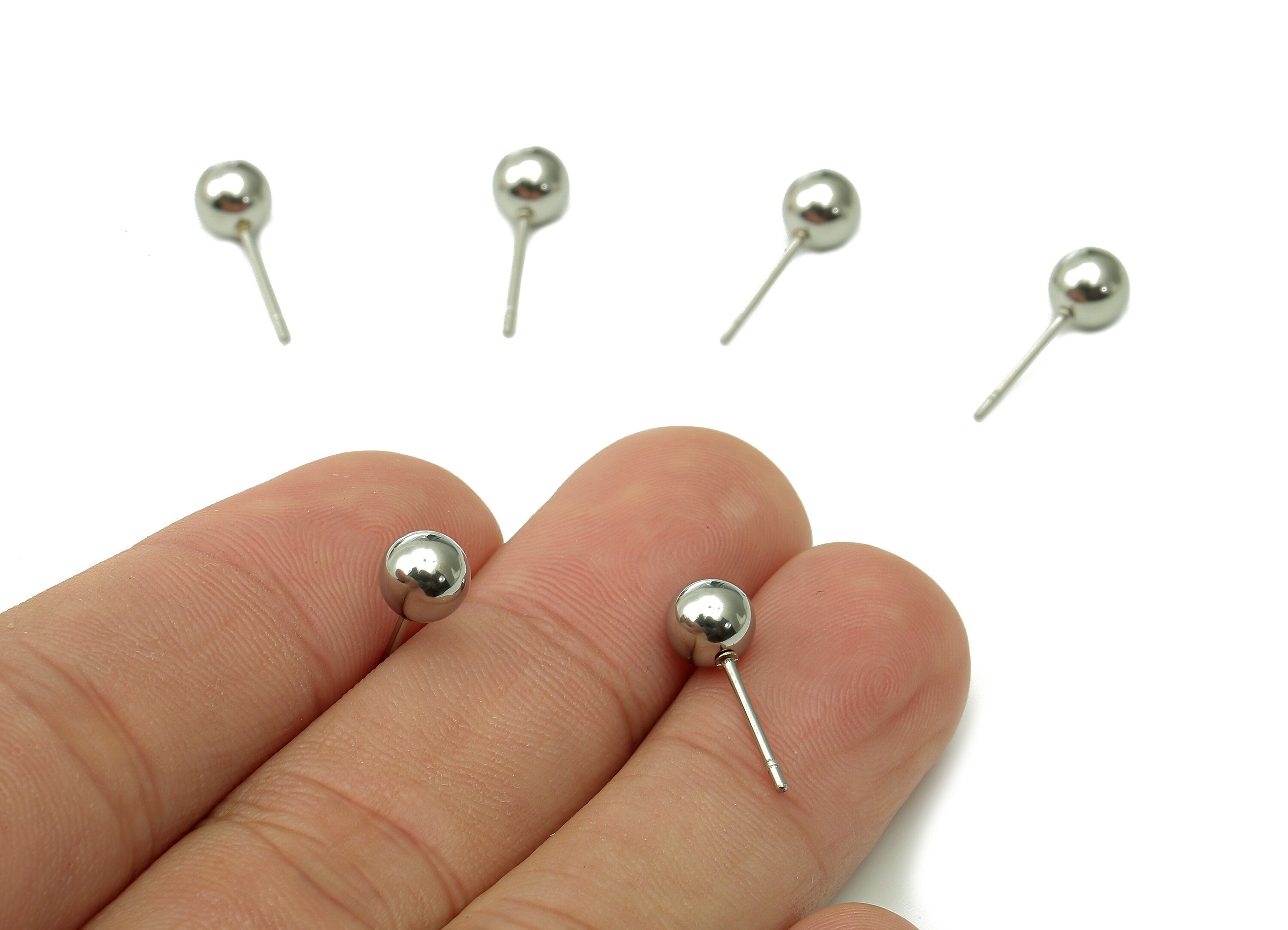 Steel Ball Earring Stud - Silver Ball Earring Post - Ball Stud Earring Charm - 316 Stainless Steel - 16.97x6.01x0.71mm - SS1409-6 - DOMEDBAZAAR