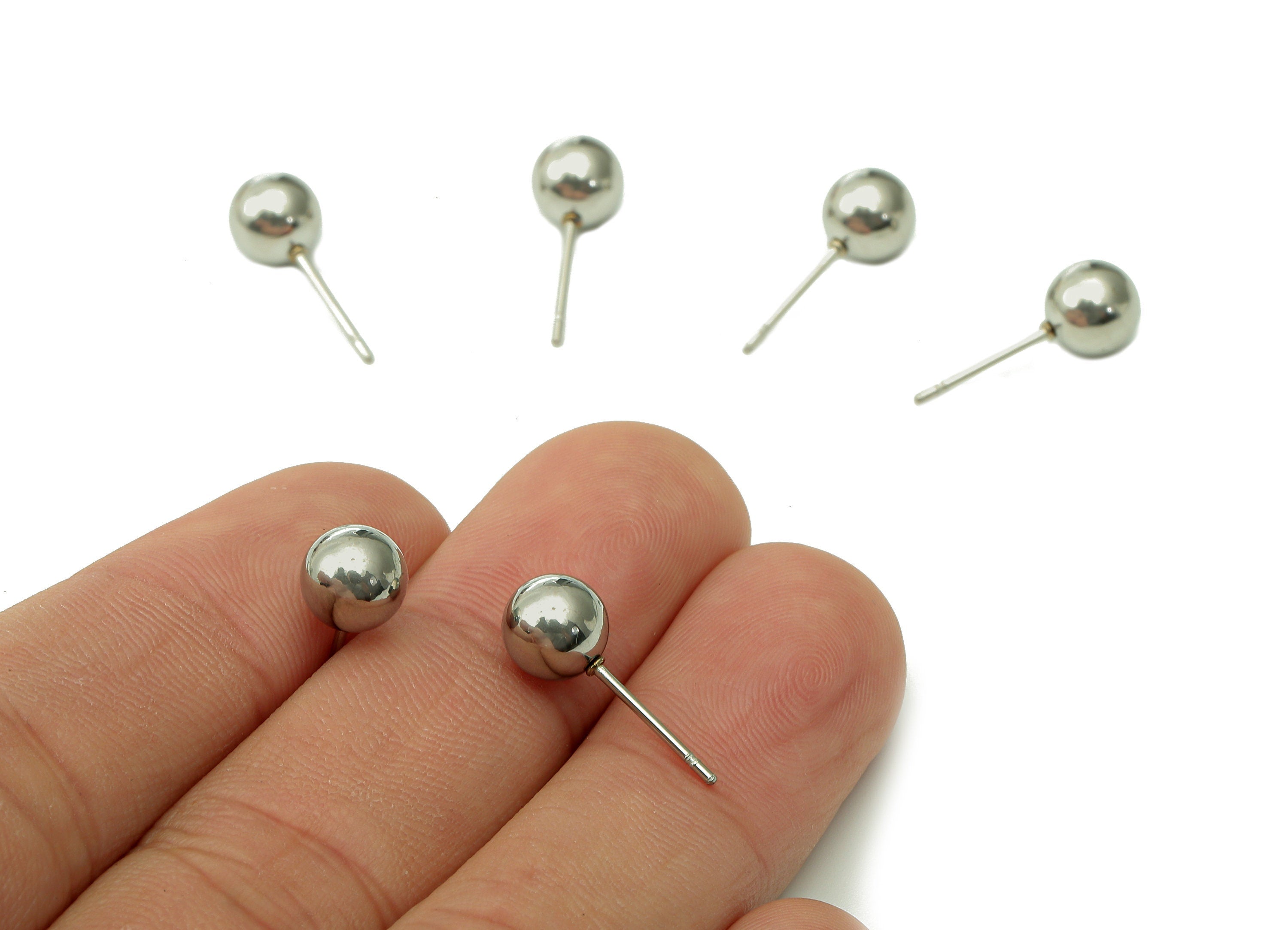 Steel Ball Earring Stud - Silver Ball Earring Post - Ball Stud Earring Charm - 316 Stainless Steel - 18.06x7.02x0.72mm - SS1409-7 - DOMEDBAZAAR