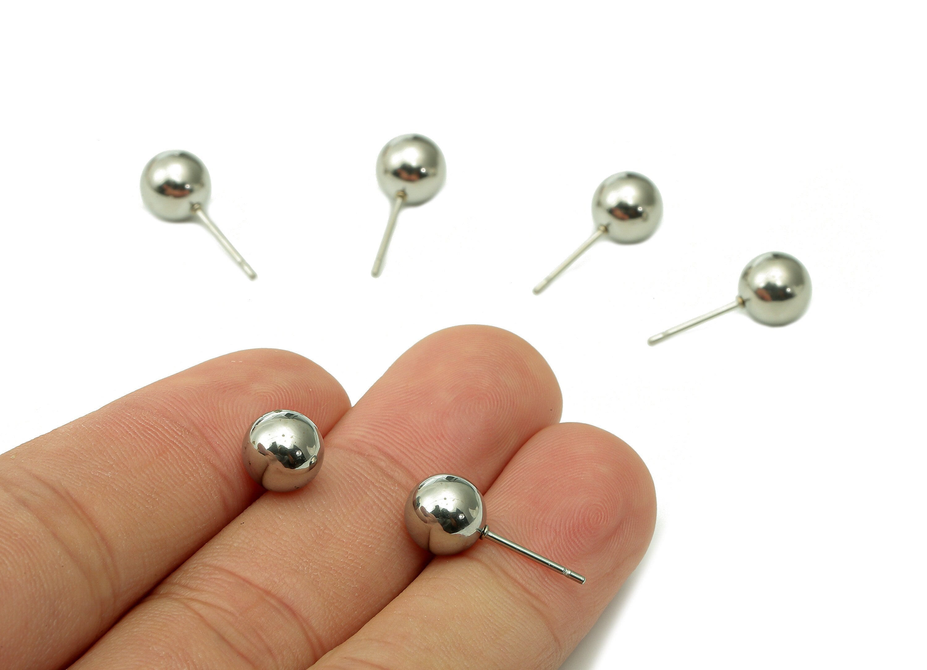 Steel Ball Earring Stud - Silver Ball Earring Post - Ball Stud Earring Charm - 316 Stainless Steel - 18.9x7.95x0.71mm - SS1409-8 - DOMEDBAZAAR