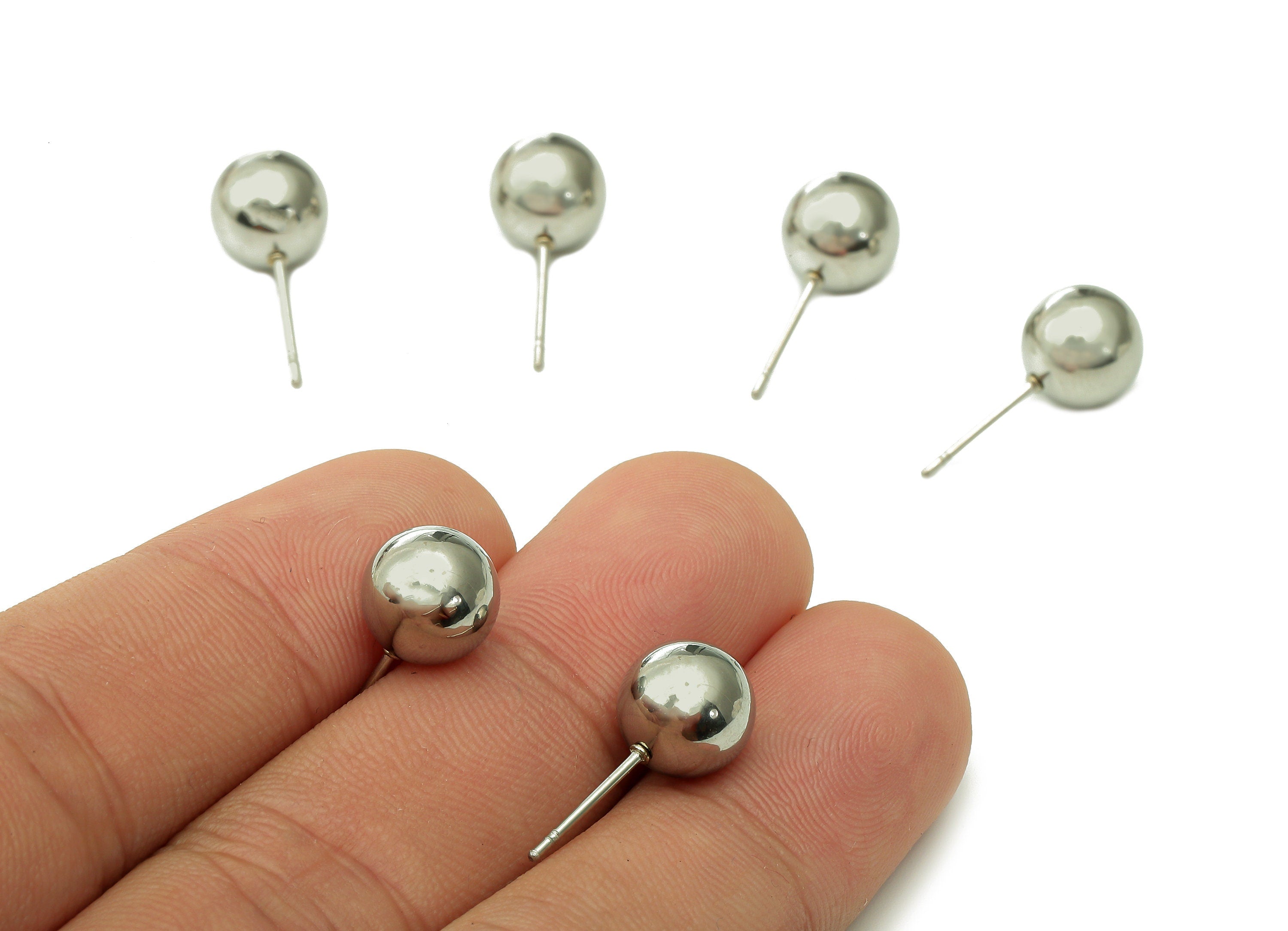 Steel Ball Earring Stud - Silver Ball Earring Post - Ball Stud Earring Charm - 316 Stainless Steel - 19.96x8.97x0.72mm - SS1409-9 - DOMEDBAZAAR