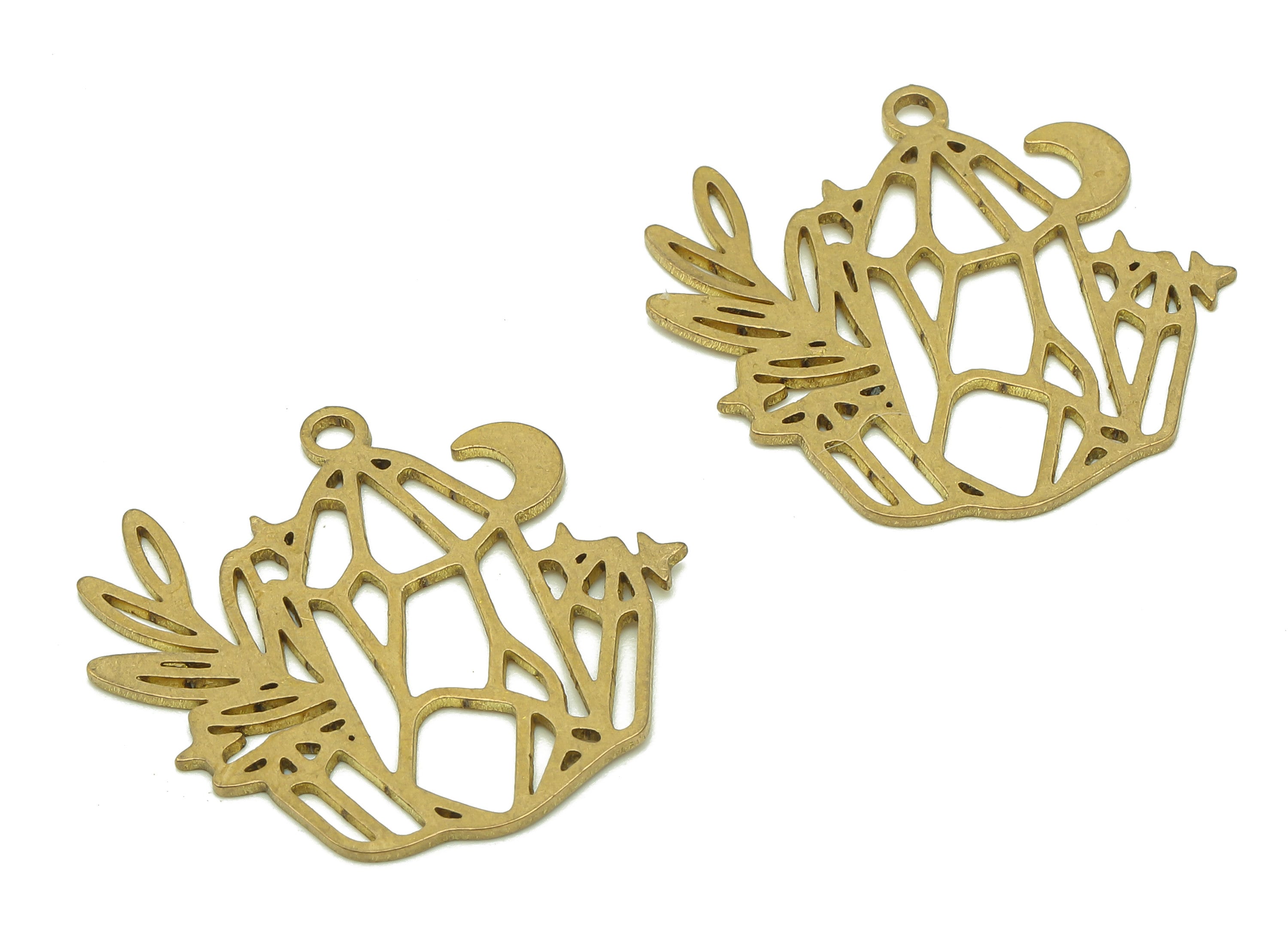 Brass Flower Crescent Earring Charms - Raw Brass Hanging Flower Earring - Pendant With Loop - Jardiniere Charm - 23.7x25x0.7mm - PPZ0196 - DOMEDBAZAAR