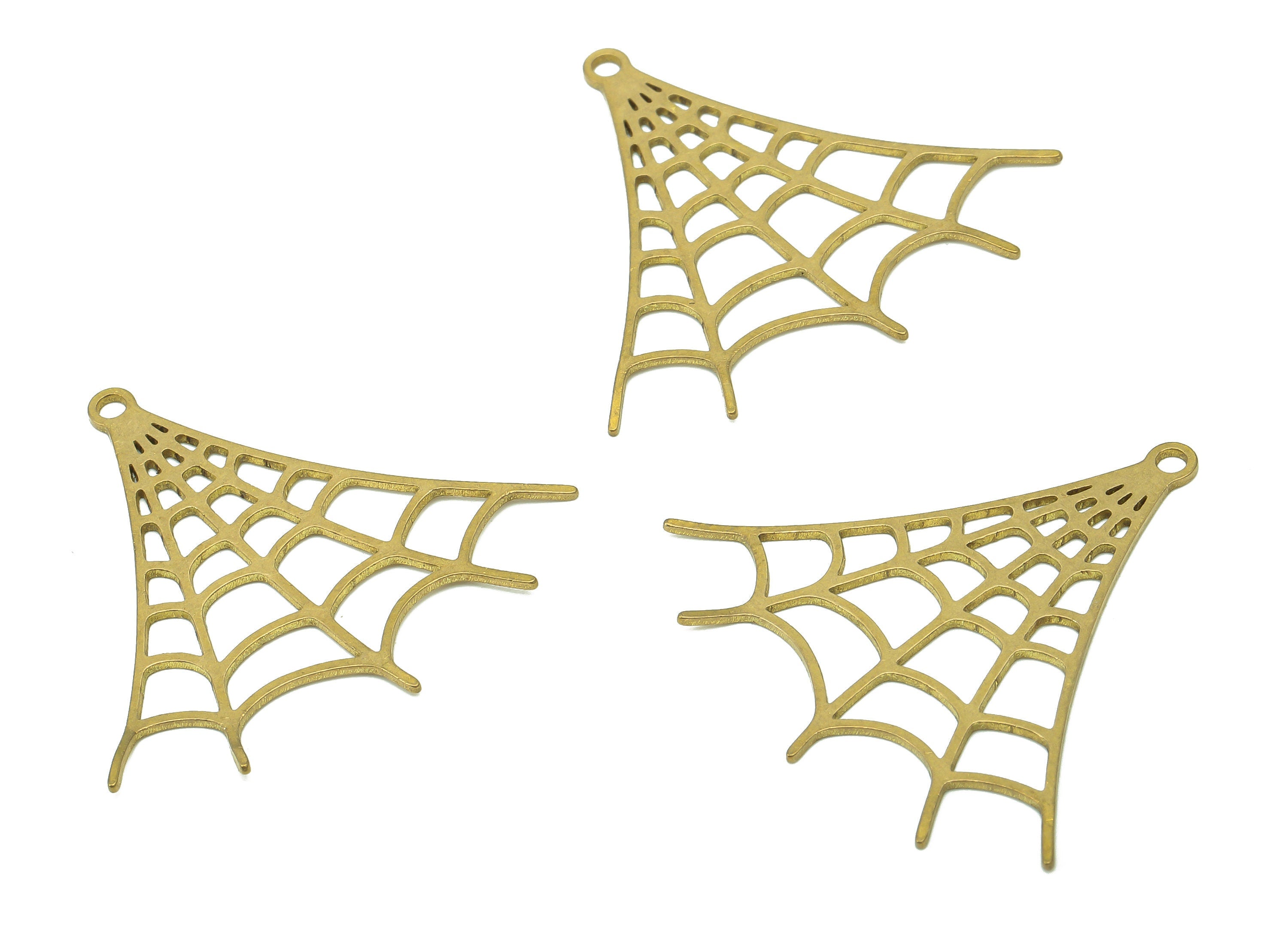 Brass Spider Web Earring Charm - Raw Brass Spider Web Earrings - Pendant With Loop - Spider Web Charms - 32.4x35.3x0.6mm - PPZ0197 - DOMEDBAZAAR
