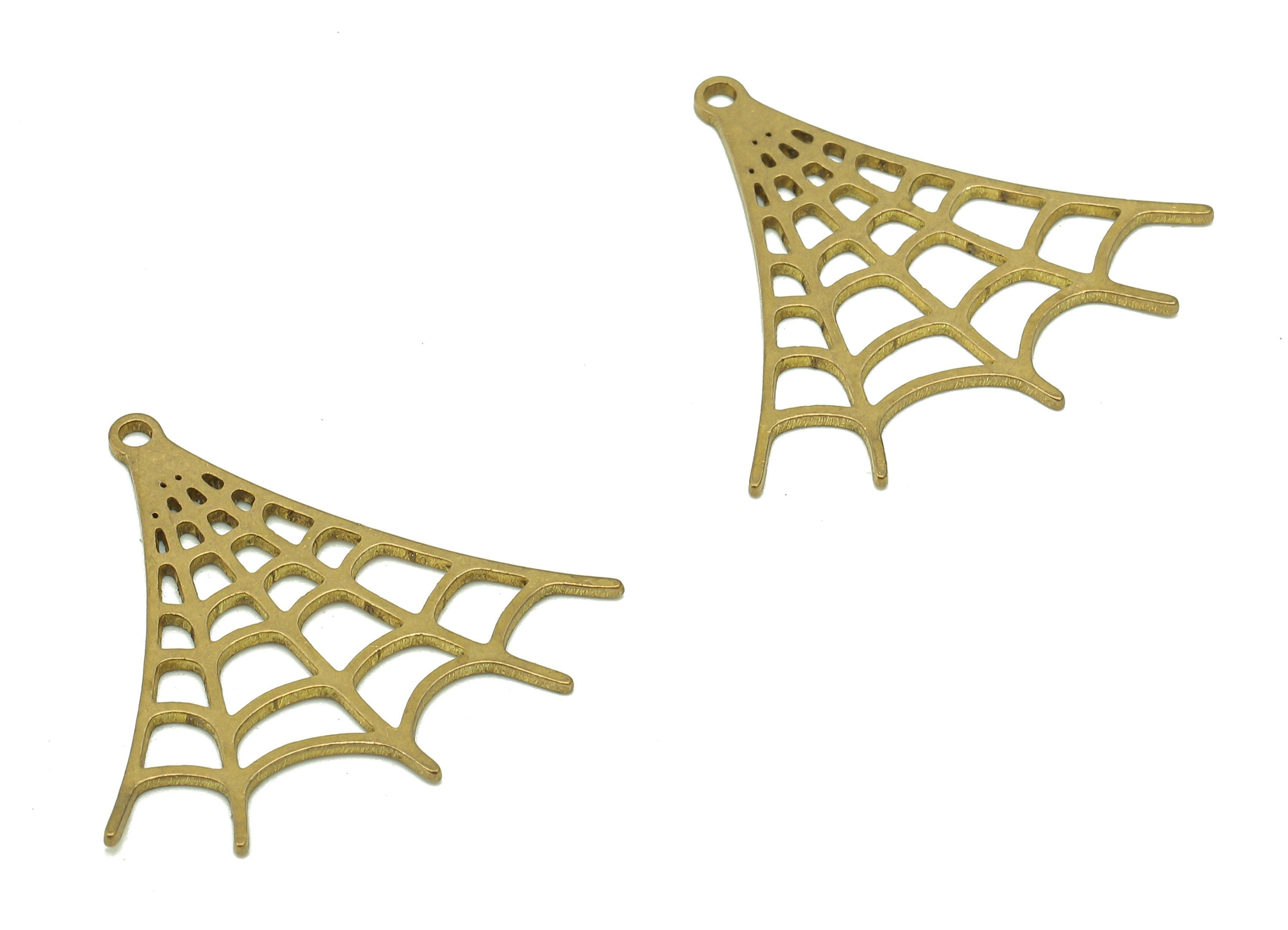 Brass Spider Web Earring Charm - Raw Brass Spider Web Earrings - Pendant With Loop - Spider Web Charms - 23.1x24.9x0.7mm - PPZ0198 - DOMEDBAZAAR