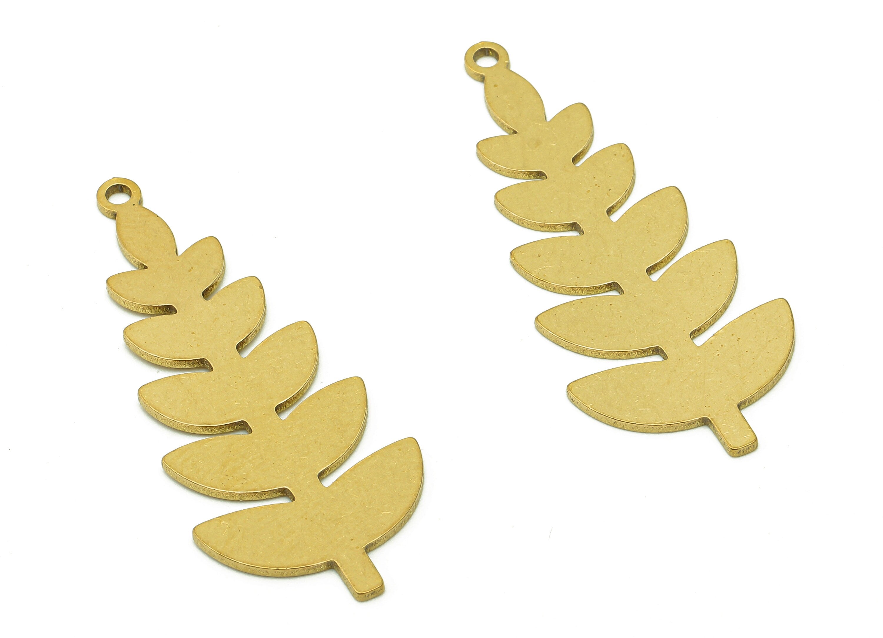 Brass Flower Earring Charms - Raw Brass Flower Earring - Tree Pendant With Loop - Botanical Charm For Necklace - 67.9x15.5x0.8mm - PPA5644 - DOMEDBAZAAR