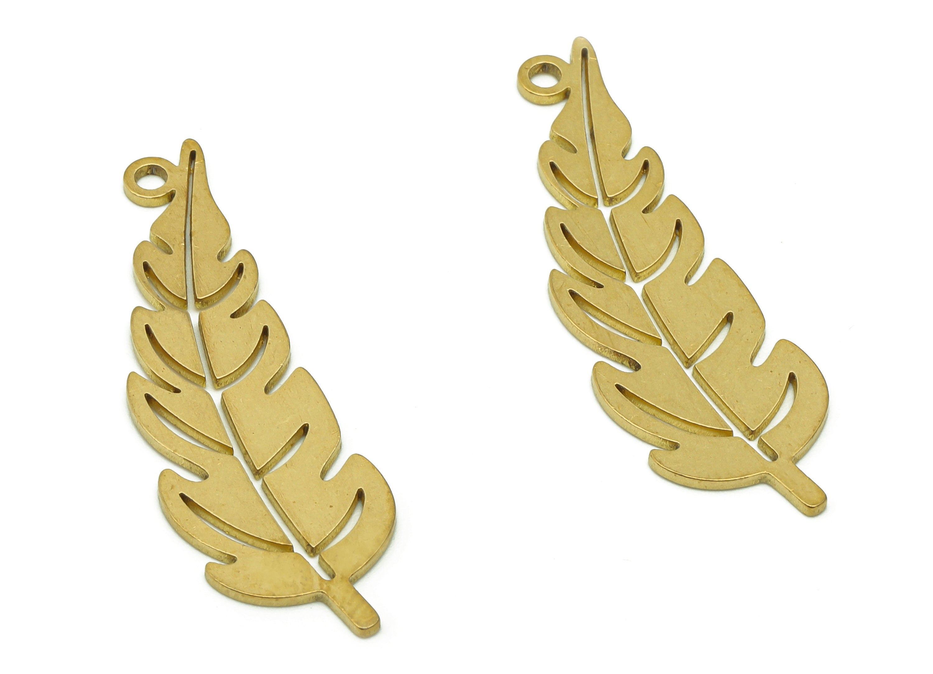 Brass Leaves Earring Charms - Raw Brass Hawthorn Earring - Leaf Pendant With Loop - Botanical Charm For Necklace - 35x10.9x0.8mm - PPA5690 - DOMEDBAZAAR
