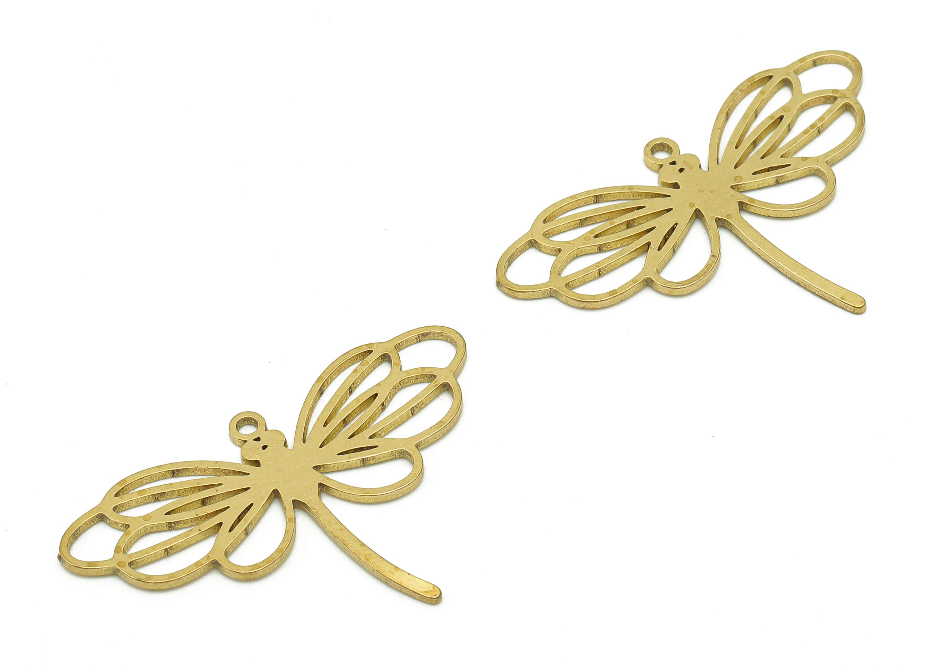 Brass Dragonfly Earring Charms - Raw Brass Dragonfly Earring - Dragonfly Pendant With Loop - Charm For Necklace - 35.8x23.1x0.8mm - PPA5983 - DOMEDBAZAAR