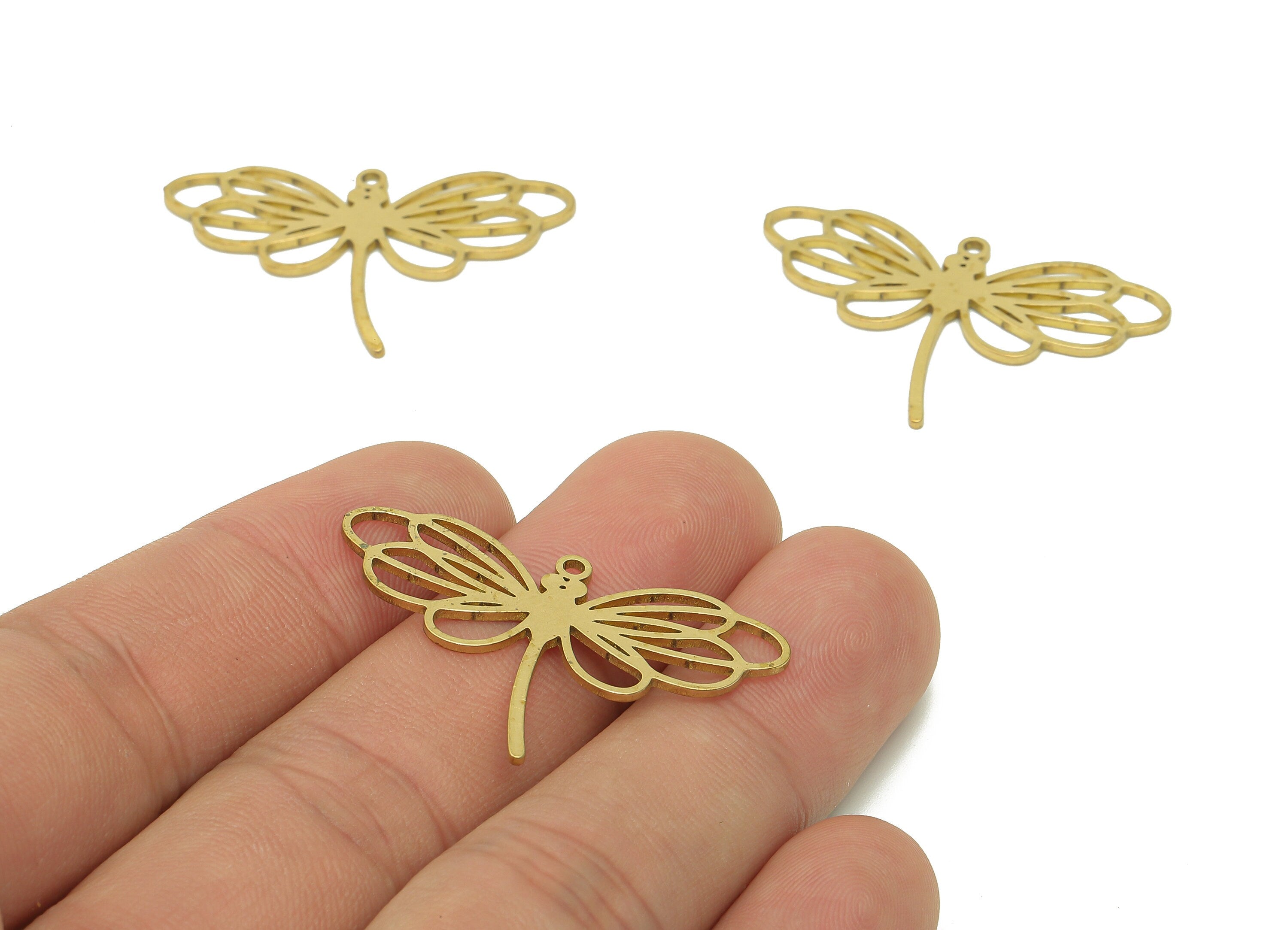 Brass Dragonfly Earring Charms - Raw Brass Dragonfly Earring - Dragonfly Pendant With Loop - Charm For Necklace - 35.8x23.1x0.8mm - PPA5983 - DOMEDBAZAAR