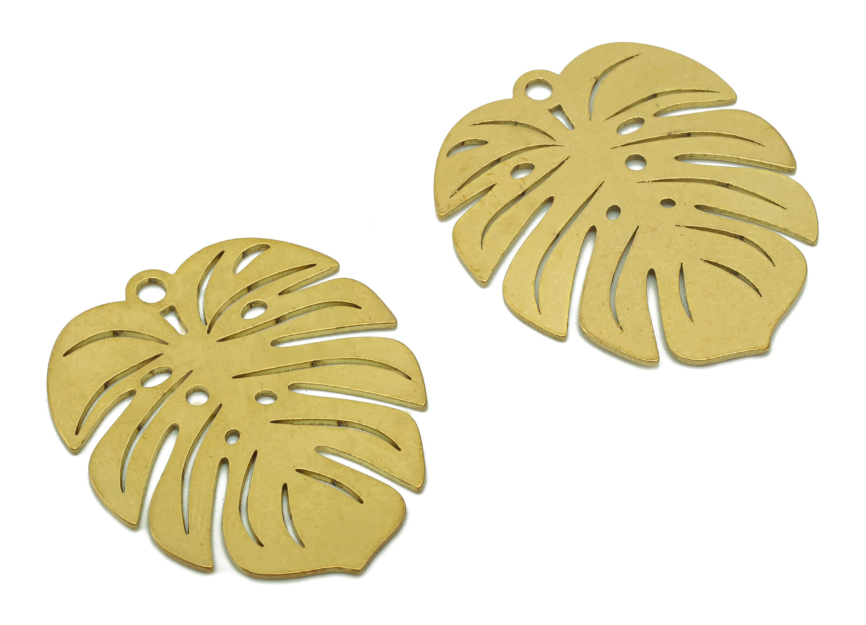 Brass Monstera Earring Charms - Raw Brass Leaf Earrings - Leaves Pendant With Loop - Botanical Charm - 29.6x24.8x0.63mm - PPA5674 - DOMEDBAZAAR
