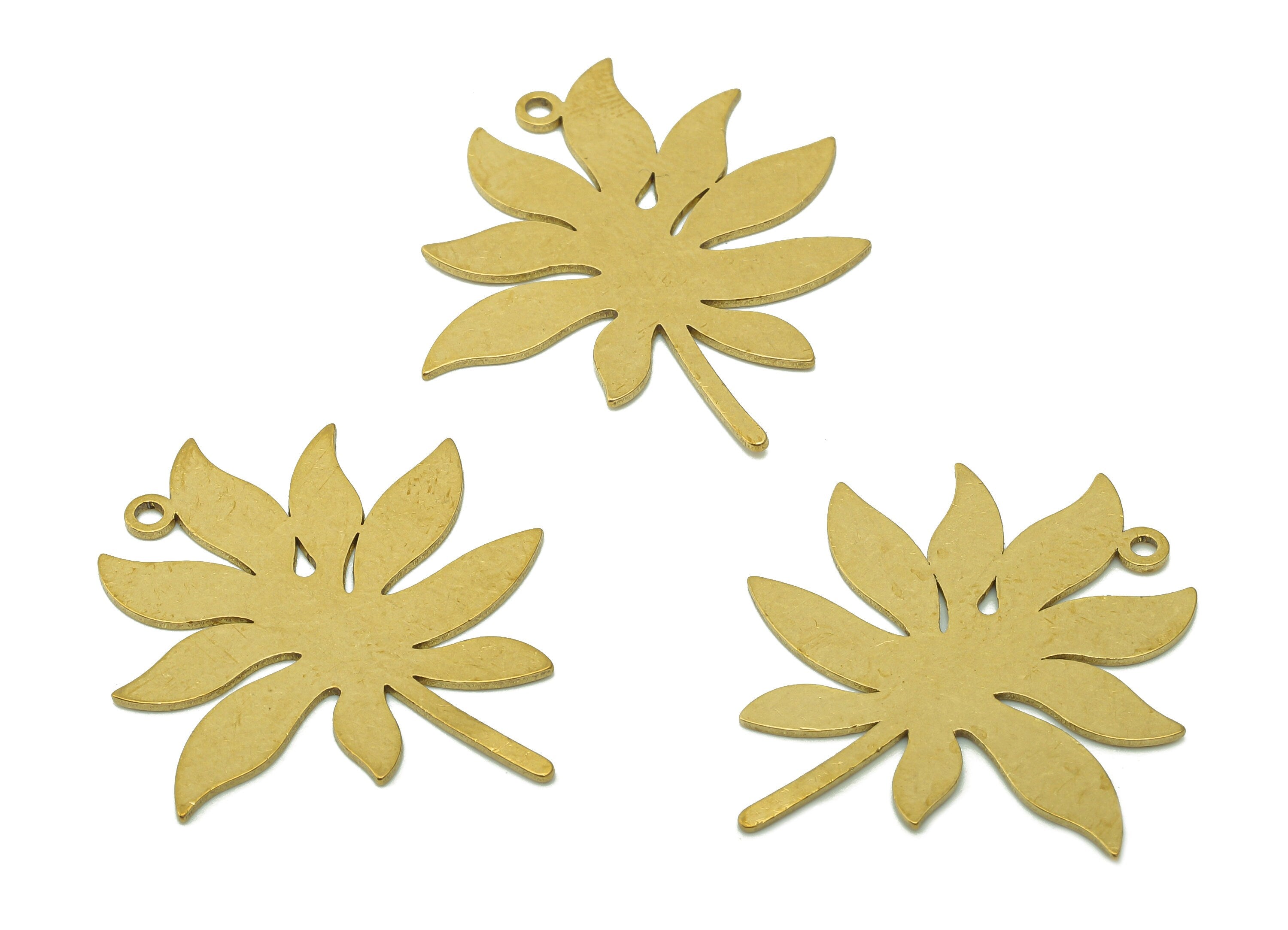Brass Flower Earring Charms - Raw Brass Cutout Earring - Leaf Pendant With Loop - Botanical Charm For Necklace - 32.3x27.9x0.7mm - PPA5696 - DOMEDBAZAAR