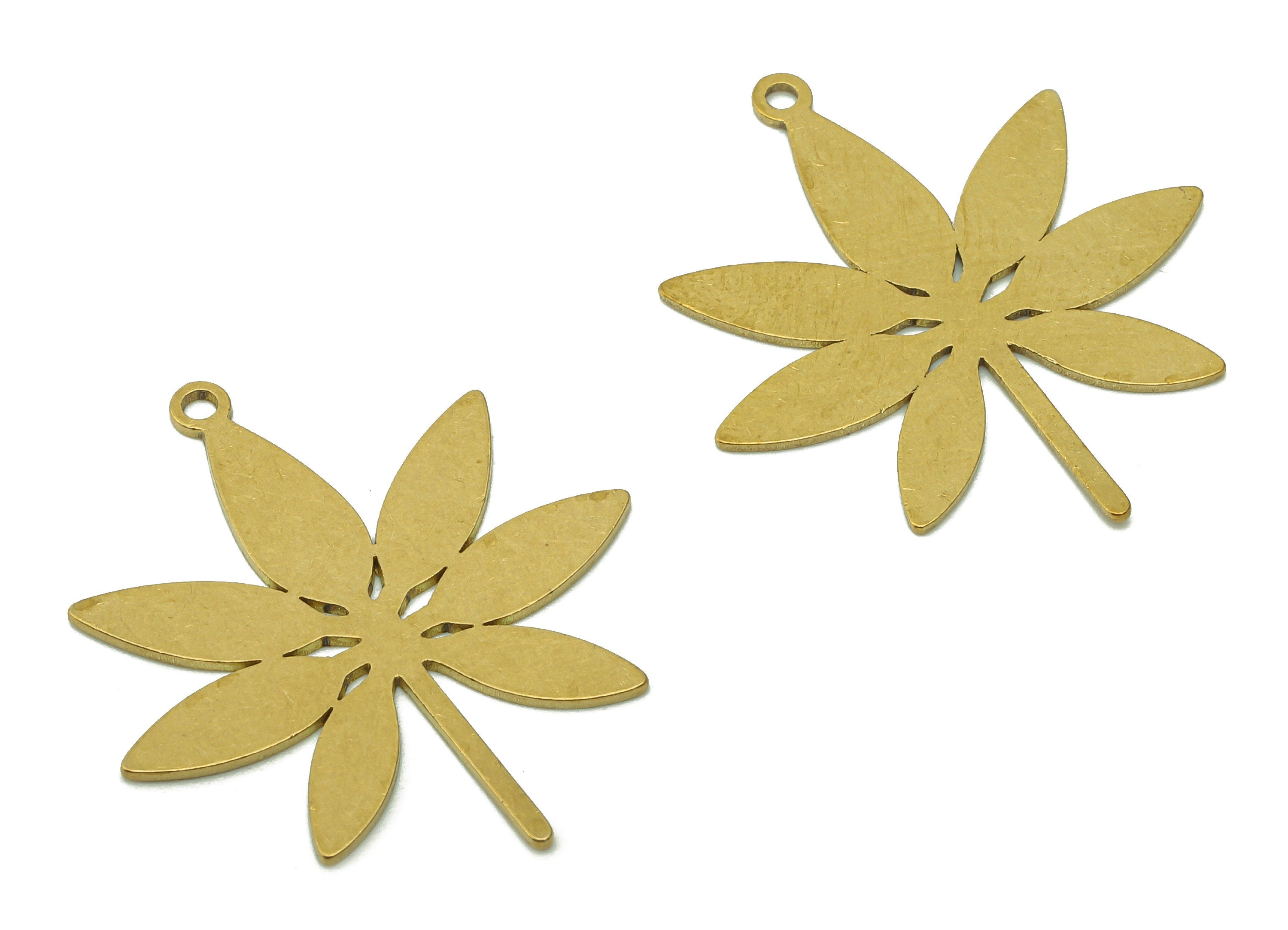 Brass Flower Earring Charms - Raw Brass Cutout Earring - Leaf Pendant With Loop - Botanical Charm For Necklace - 31.9x27.8x0.7mm - PPA5700 - DOMEDBAZAAR