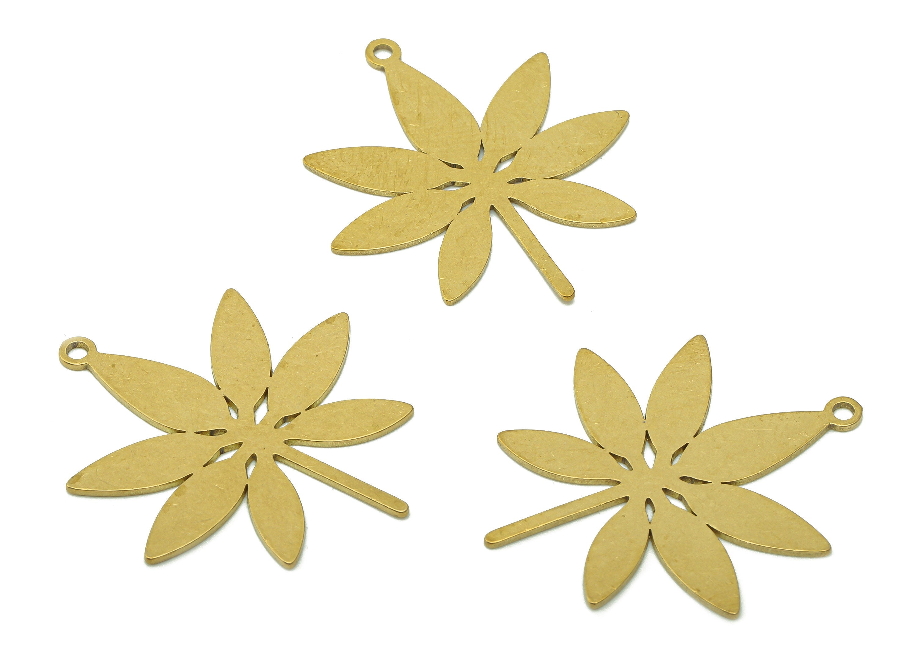 Brass Flower Earring Charms - Raw Brass Cutout Earring - Leaf Pendant With Loop - Botanical Charm For Necklace - 31.9x27.8x0.7mm - PPA5700 - DOMEDBAZAAR