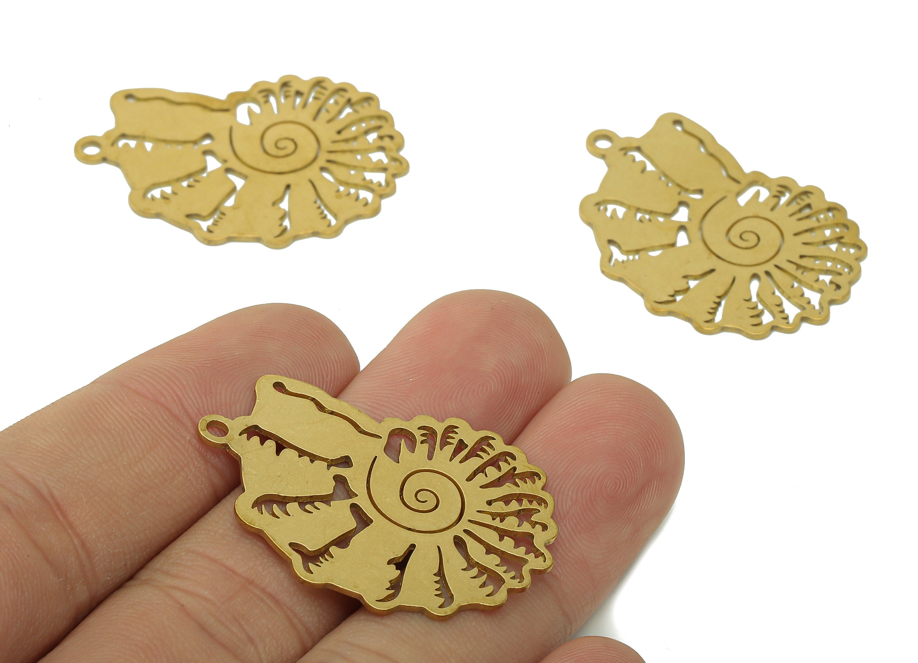 Brass Geometric Spiral Earring Charm - Raw Brass Swirl Earring - Snail Pendant With Loop - Ocean Charm For Necklace -36.2x36.1x0.8mm-PPA5762 - DOMEDBAZAAR