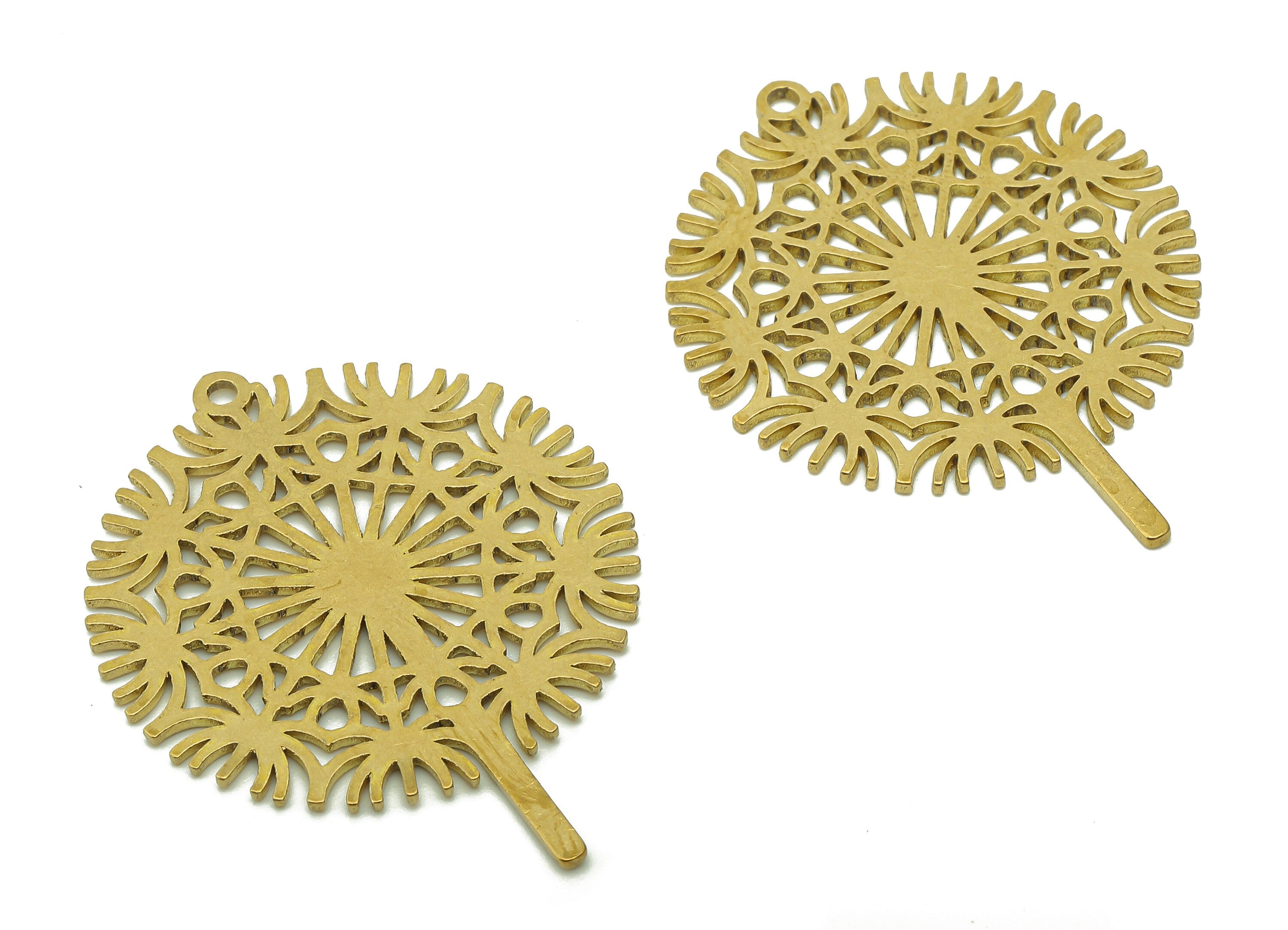 Brass Dandelion Earring Charm - Raw Brass Cutout Earring - Taraxacum Pendant With Loop - Botanical Charm For Necklace -38x29.1x0.9mm-PPA5765 - DOMEDBAZAAR
