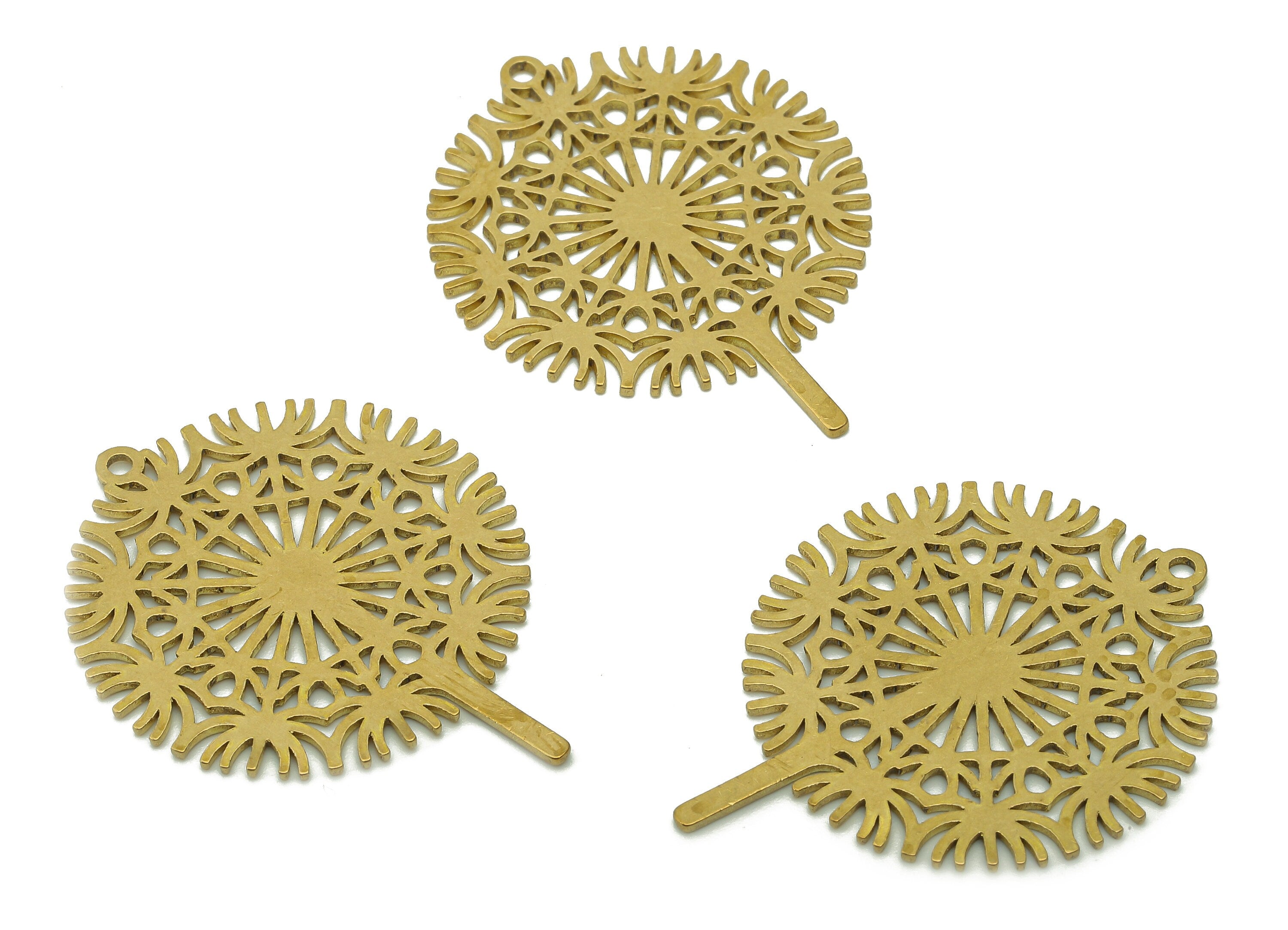 Brass Dandelion Earring Charm - Raw Brass Cutout Earring - Taraxacum Pendant With Loop - Botanical Charm For Necklace -38x29.1x0.9mm-PPA5765 - DOMEDBAZAAR