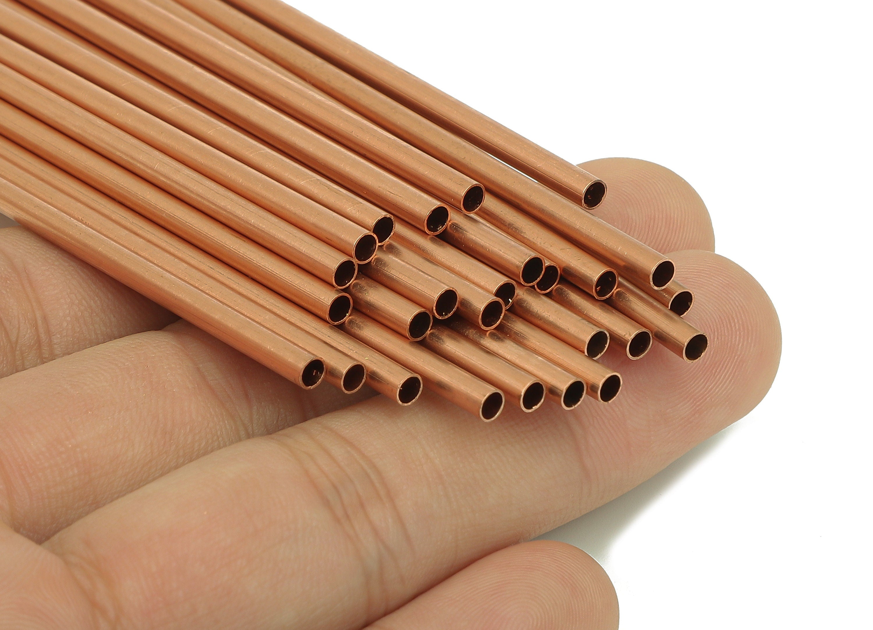 Copper Himmeli Tubes - Raw Copper Round Himmeli DIY Tube Beads - Circle Pipes for Geometric - For Air Plants - 3x0.2x130mm - PP8146-130 - DOMEDBAZAAR