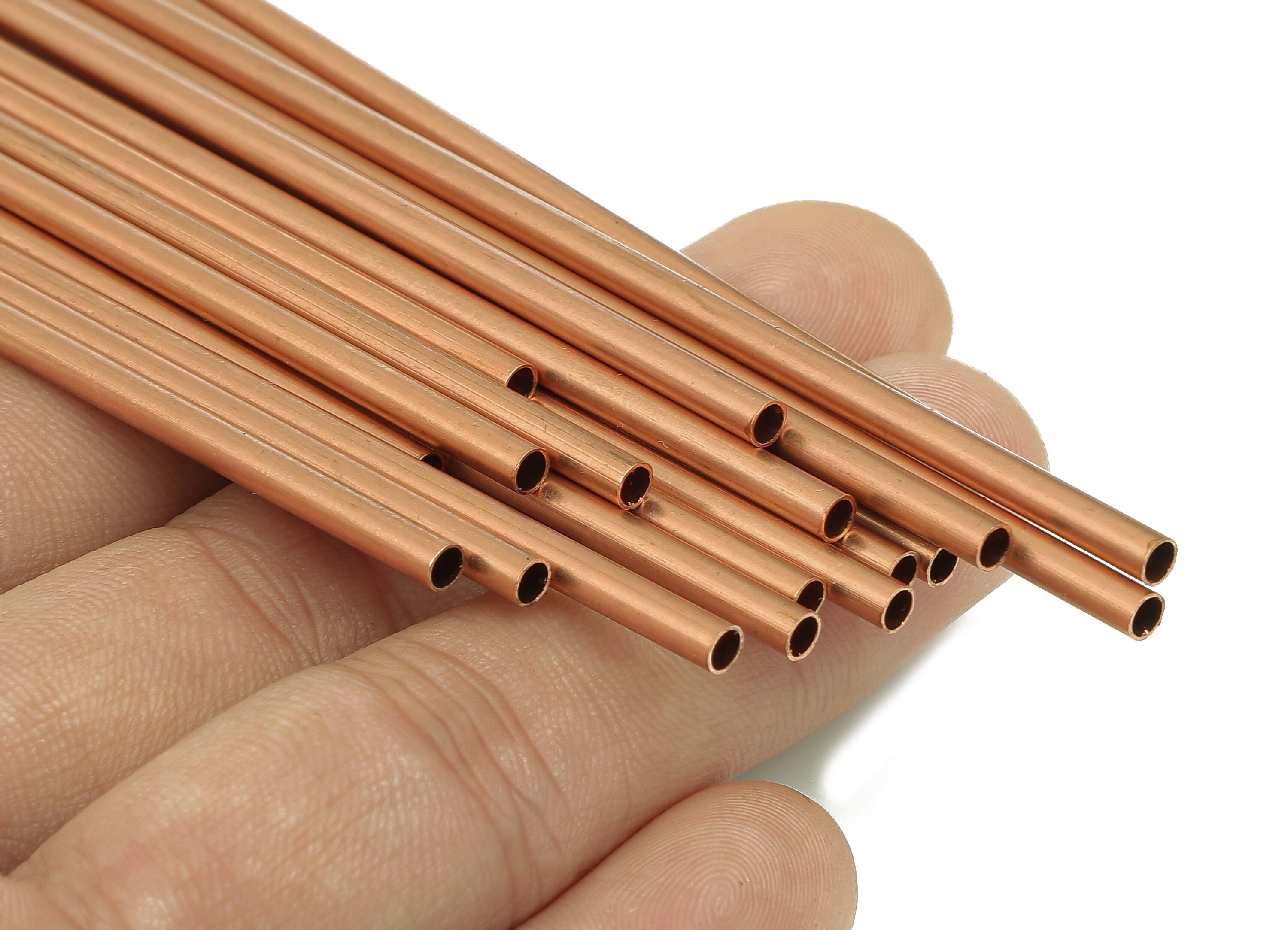 Copper Himmeli Tubes - Raw Copper Round Himmeli DIY Tube Beads - Circle Pipes for Geometric - For Air Plants - 3x0.2x180mm - PP8146-180 - DOMEDBAZAAR