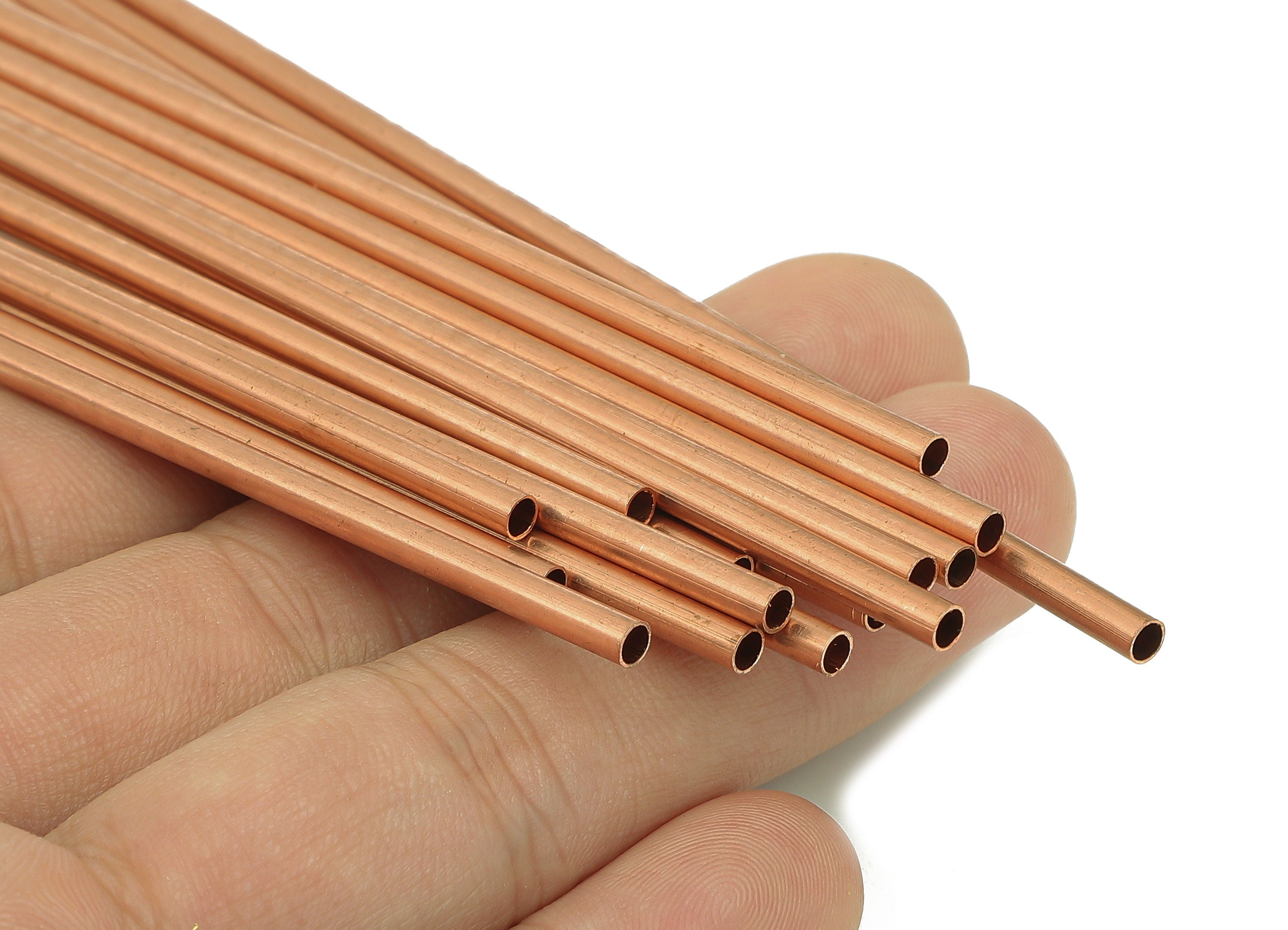 Copper Himmeli Tubes - Raw Copper Round Himmeli DIY Tube Beads - Circle Pipes for Geometric - For Air Plants - 3x0.2x190mm - PP8146-190 - DOMEDBAZAAR