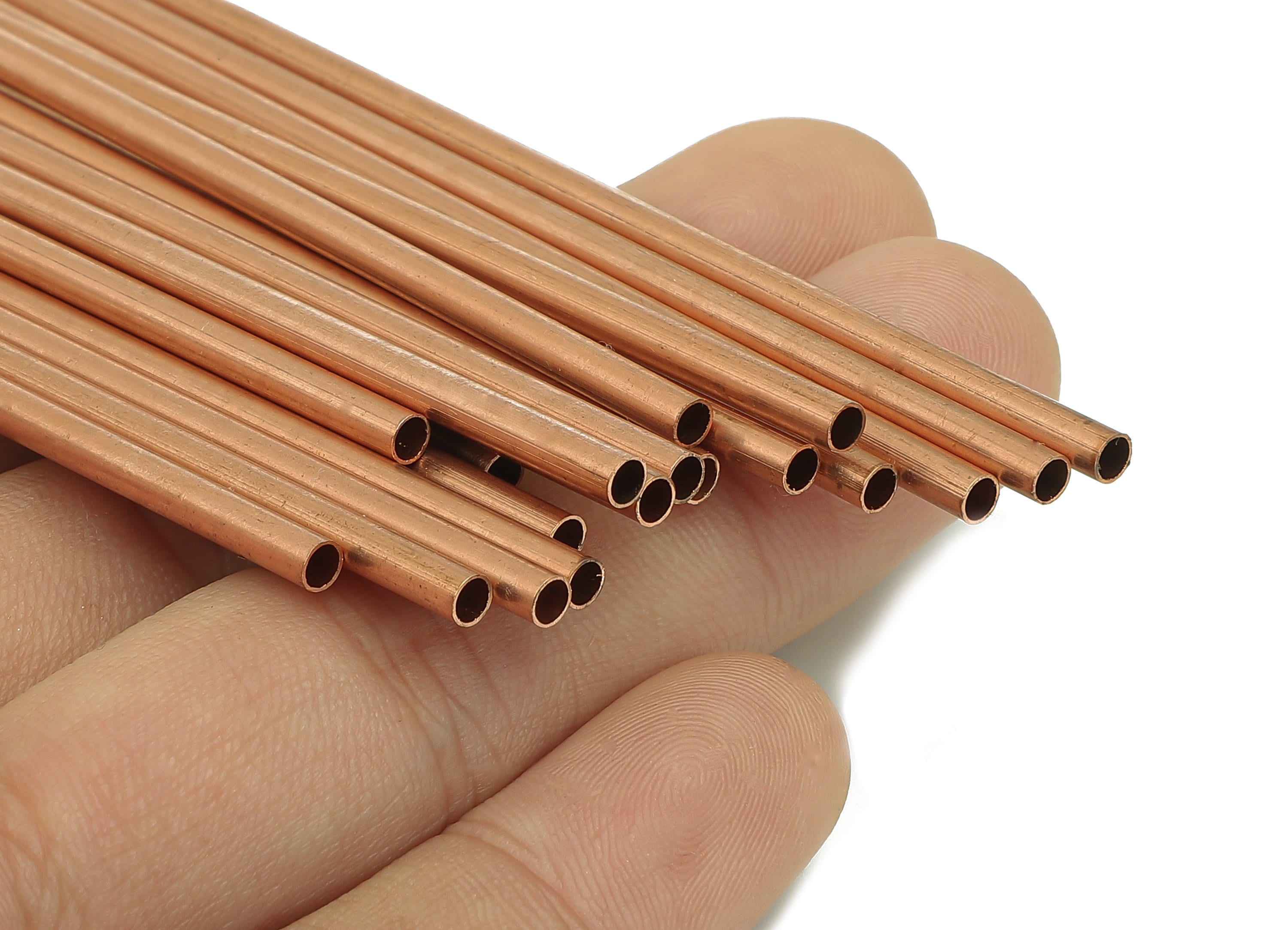 Copper Himmeli Tubes - Raw Copper Round Himmeli DIY Tube Beads - Circle Pipes for Geometric - For Air Plants - 3x0.2x225mm - PP8146-225 - DOMEDBAZAAR