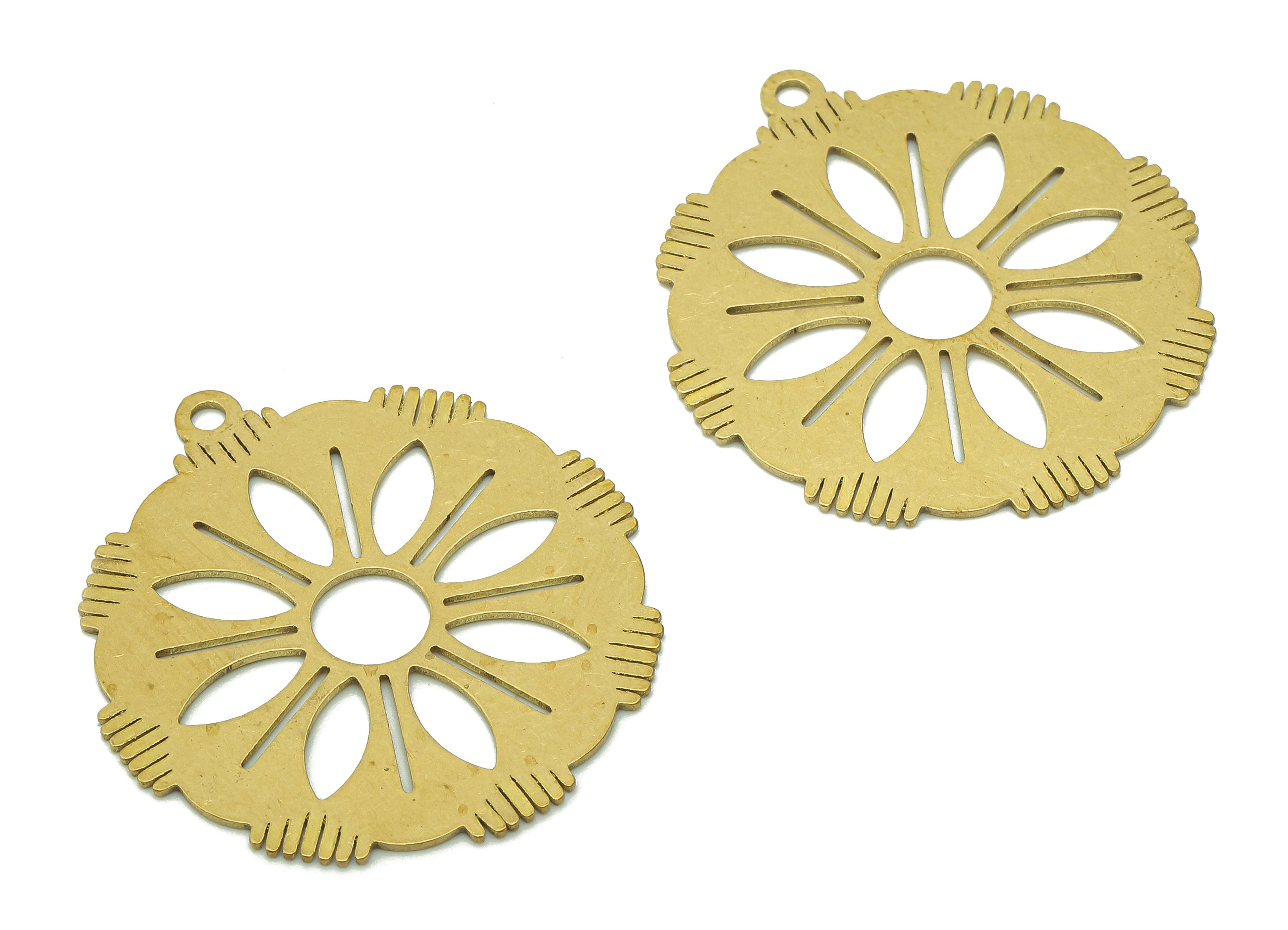 Brass Flower Earring Charms - Raw Brass Hollow Flower Earring - Pendant With Loop - Botanical Charm For Necklace - 35x32.2x0.7mm - PPA5774 - DOMEDBAZAAR