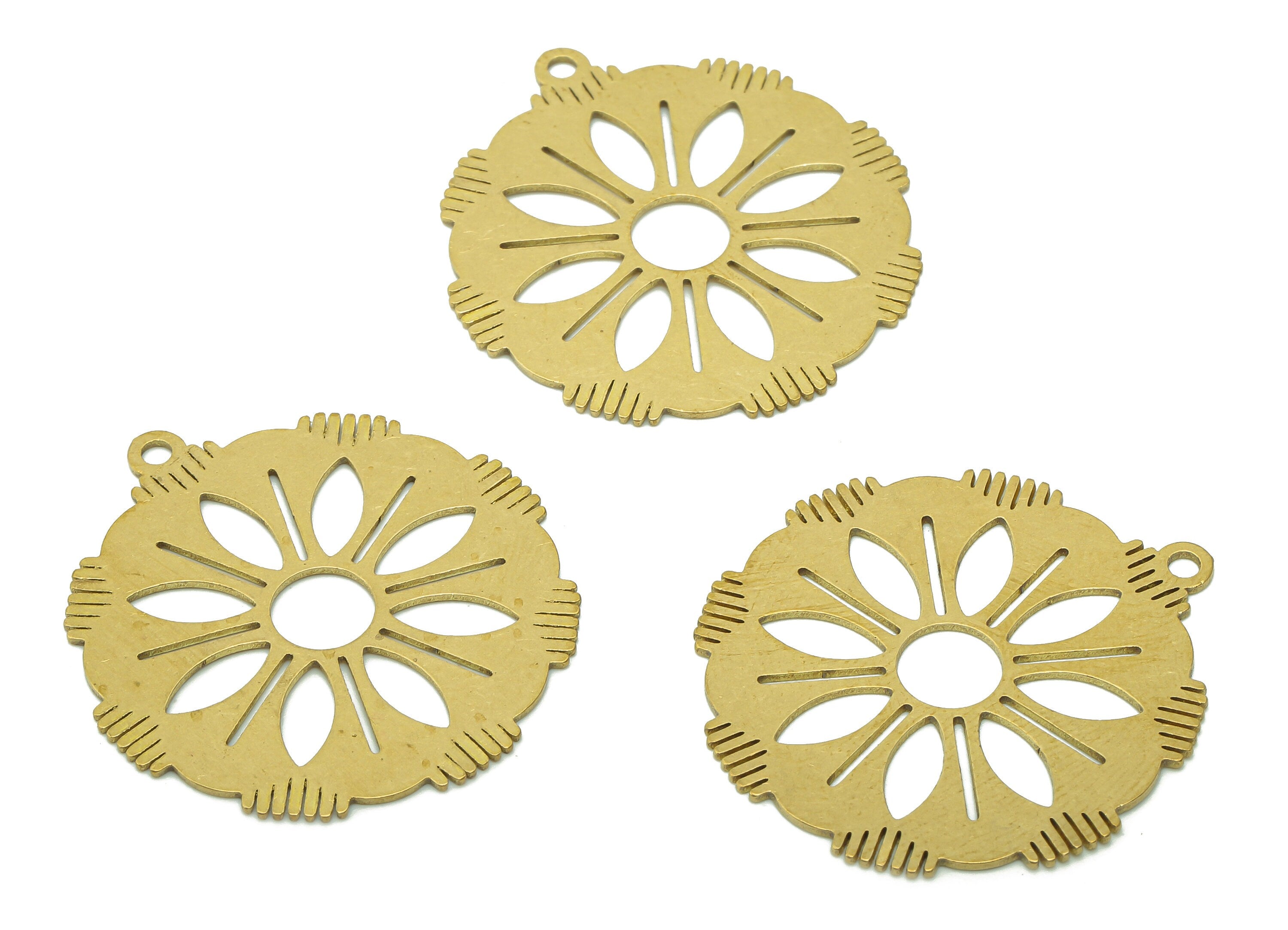Brass Flower Earring Charms - Raw Brass Hollow Flower Earring - Pendant With Loop - Botanical Charm For Necklace - 35x32.2x0.7mm - PPA5774 - DOMEDBAZAAR