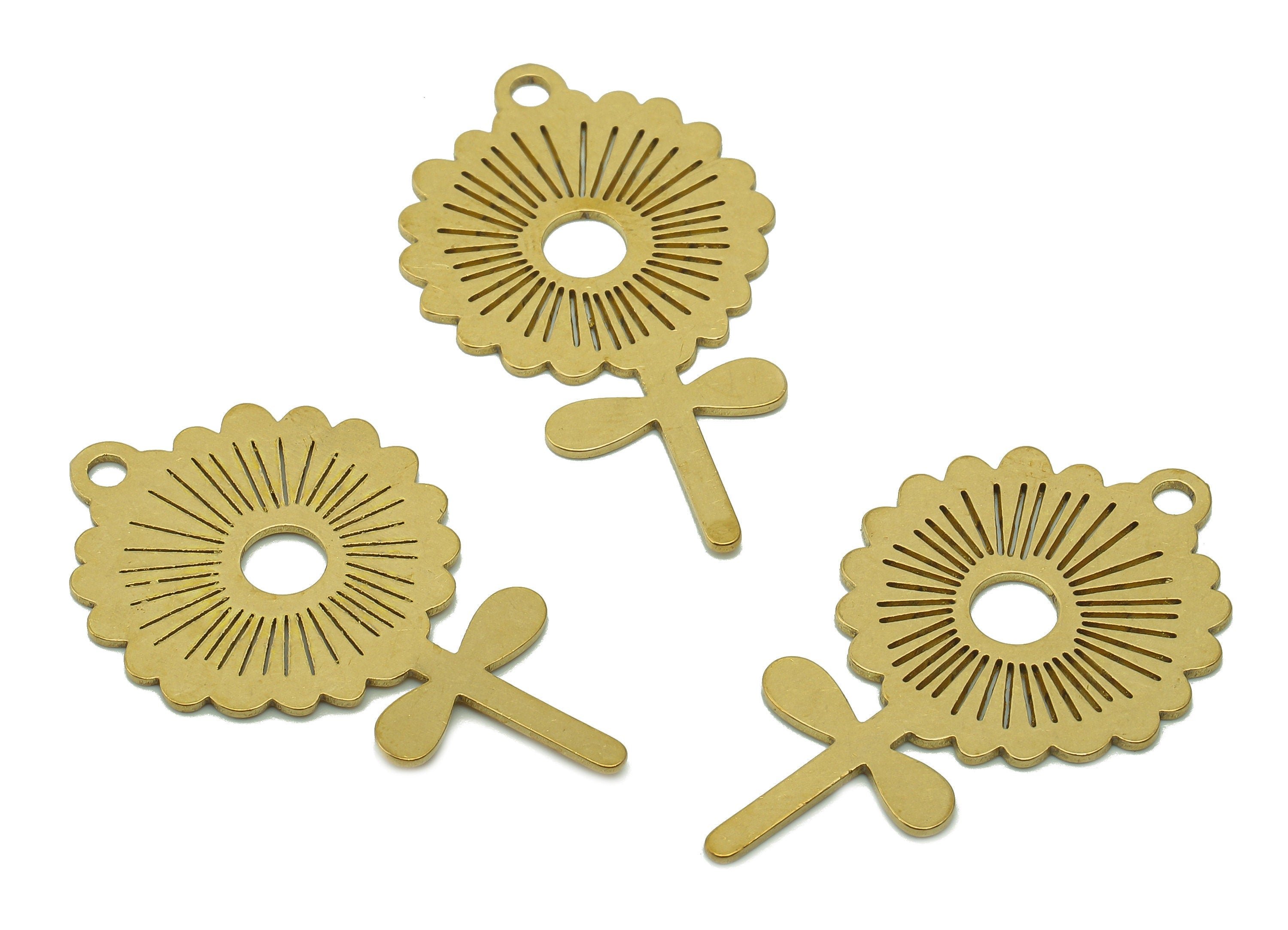 Brass Sun Flower Earring Charms - Raw Brass Hollow Earring - Pendant With Loop - Botanical Charm For Necklace - 35.8x20.7x0.7mm - PPA5786 - DOMEDBAZAAR