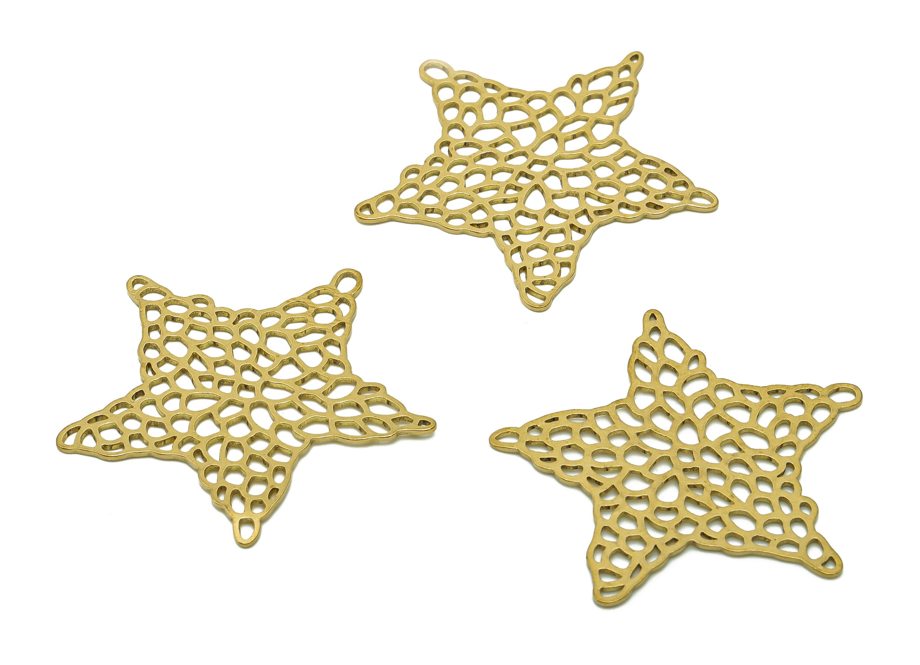 Brass Common Starfish Earring Charm - Raw Brass Round Cutout Earring - Starfish Pendant With Loop - Mesh Star Charm -35.4x33.1x0.7mm-PPA6064 - DOMEDBAZAAR