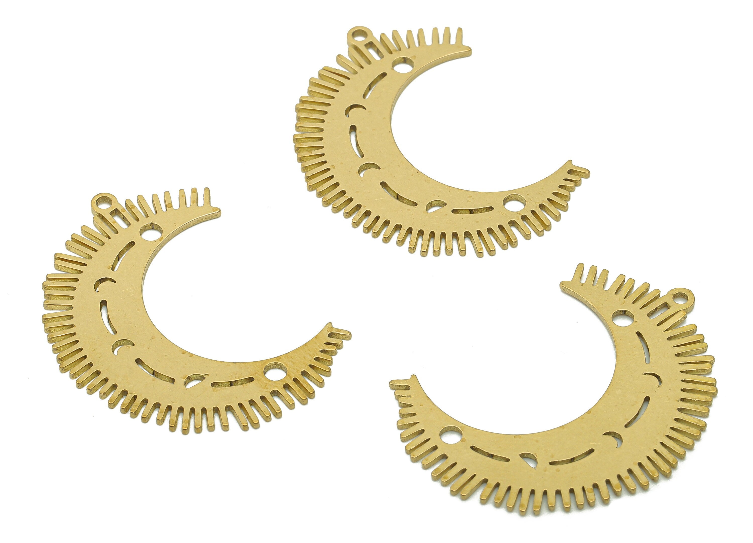 Brass Phases Of Moon Pendant - Raw Brass Crescent Earring Charm - Moon Earring With Loop - Charm For Necklace - 35.5x26.1x0.9mm - PPA6085 - DOMEDBAZAAR