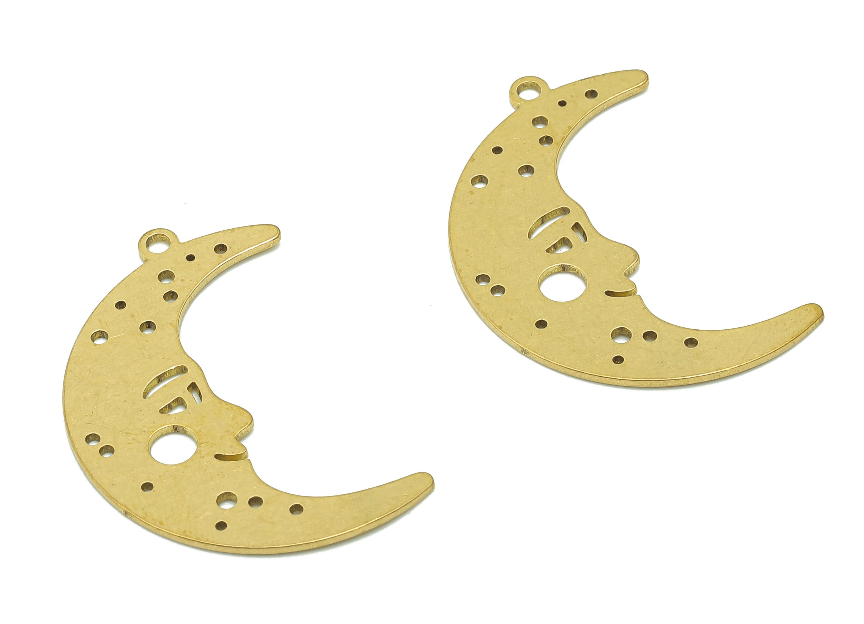 Brass Face Crescent Pendant - Raw Brass The Moon Earring Charm - Crescent Earring With Loop - Charm For Necklace - 29x11.4x0.7mm - PPA6095 - DOMEDBAZAAR