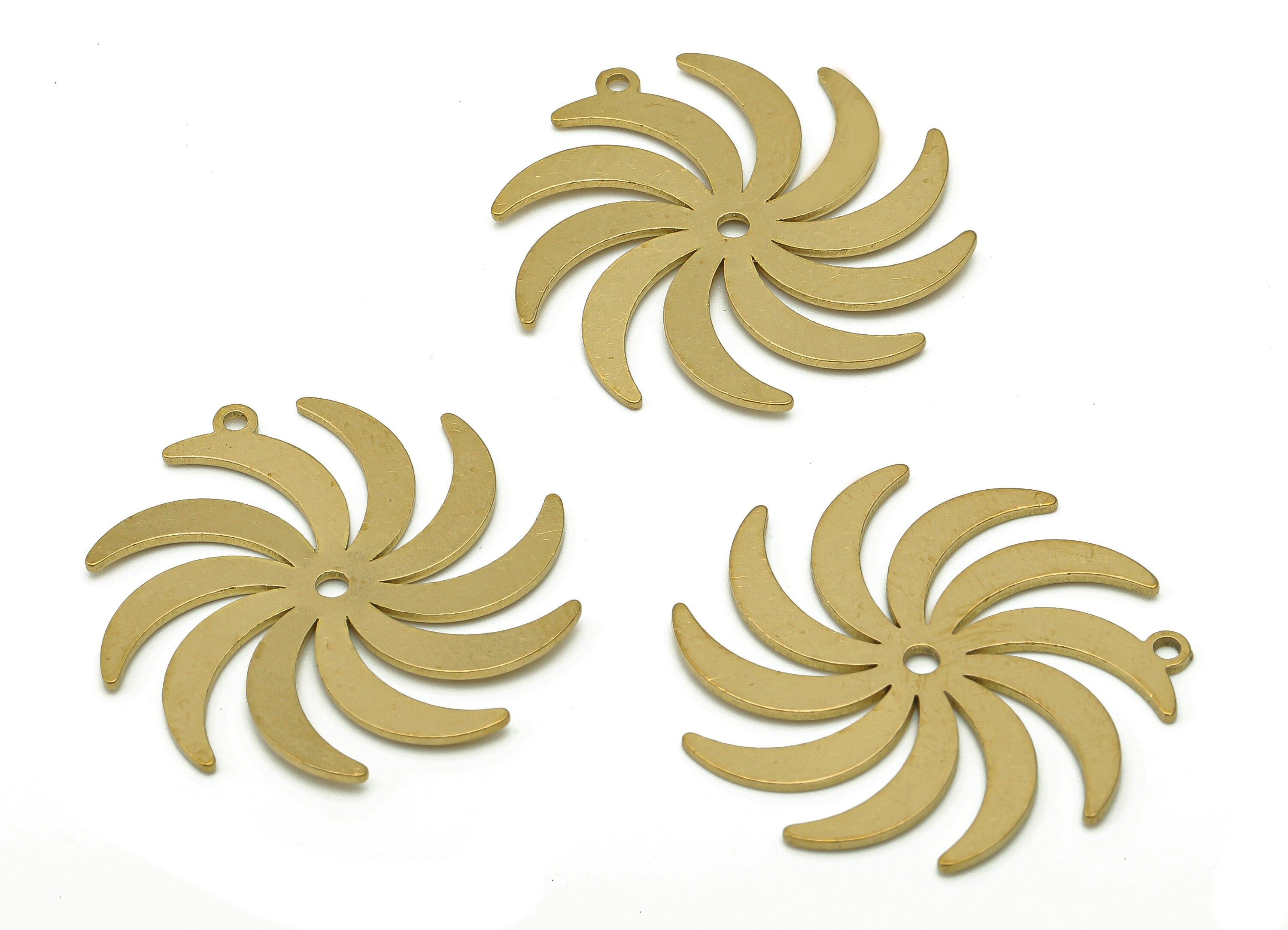 Brass Windmill Earring Charms - Raw Brass Windmill Earring - Spiral Pendant With Loop - Whirl Charm For Necklace - 29.8x29.6x0.7mm - PPA6107 - DOMEDBAZAAR