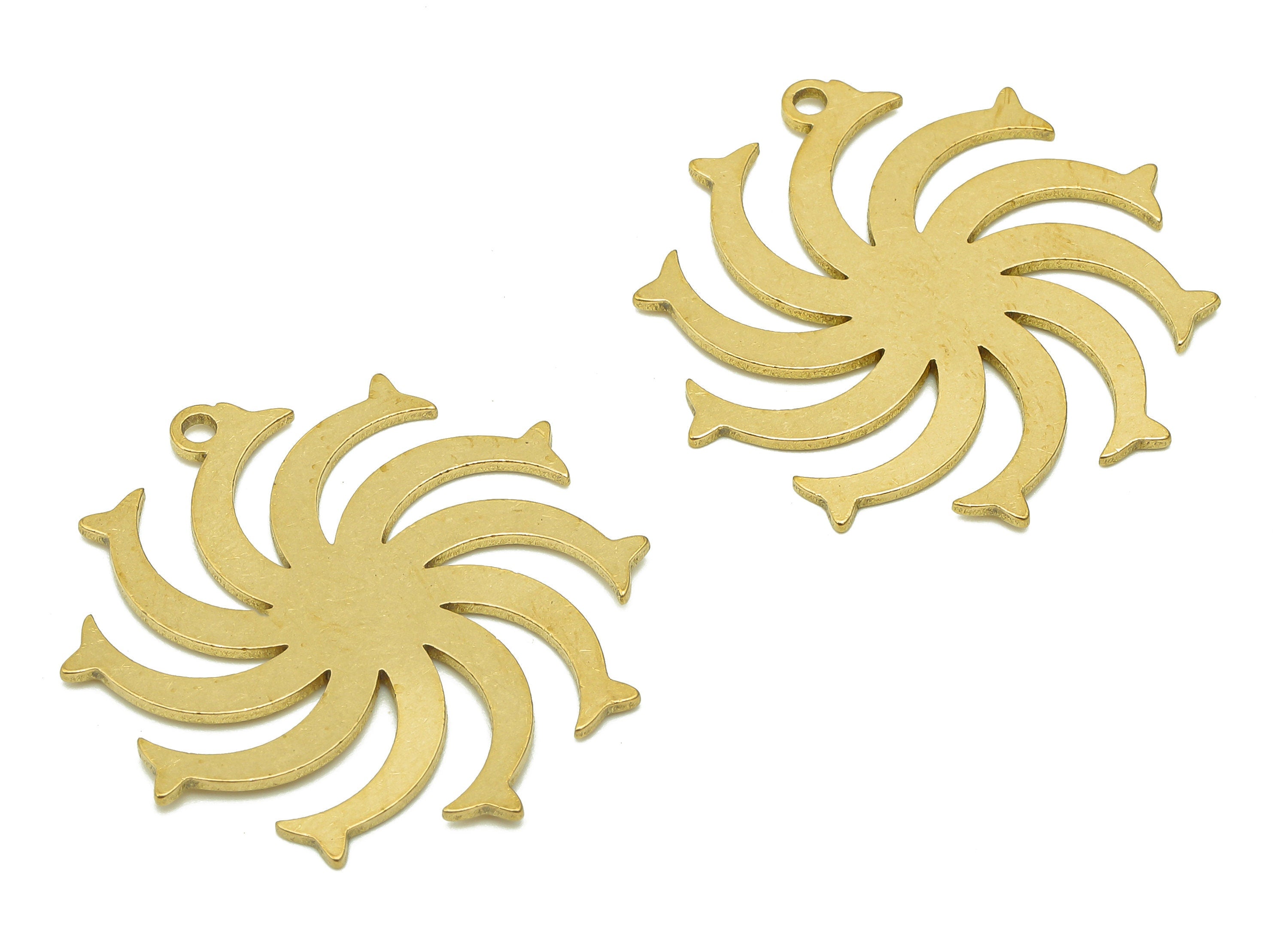 Brass Windmill Earring Charms - Raw Brass Windmill Earring - Spiral Pendant With Loop - Whirl Charm For Necklace - 29.7x27.9x0.8mm - PPA6111 - DOMEDBAZAAR