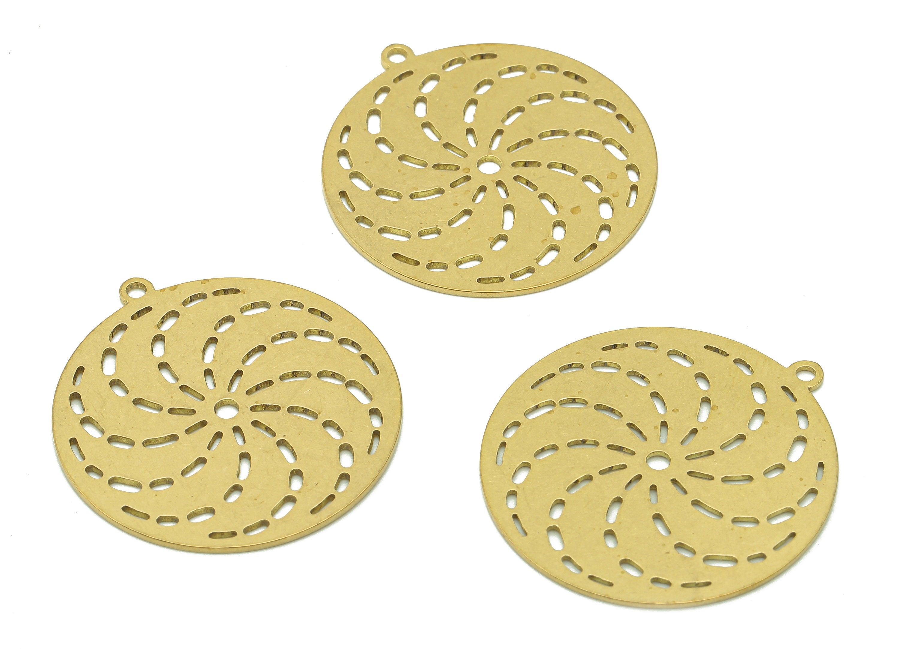 Brass Round Windmill Earring Charm - Raw Brass Circle Earring - Spiral Pendant With Loop - Whirl Charm For Necklace -29.8x27.6x0.7mm-PPA6129 - DOMEDBAZAAR