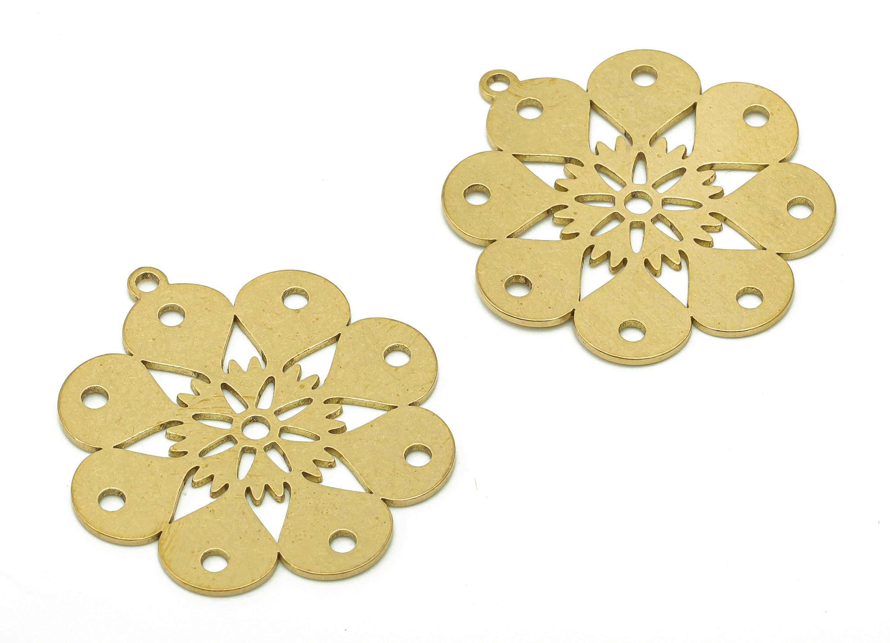 Brass Flower Earring Charms - Raw Brass Flower Earring - Flower Pendant With Loop - Botanical Charm For Necklace - 29.9x27.6x0.7mm - PPA6136 - DOMEDBAZAAR