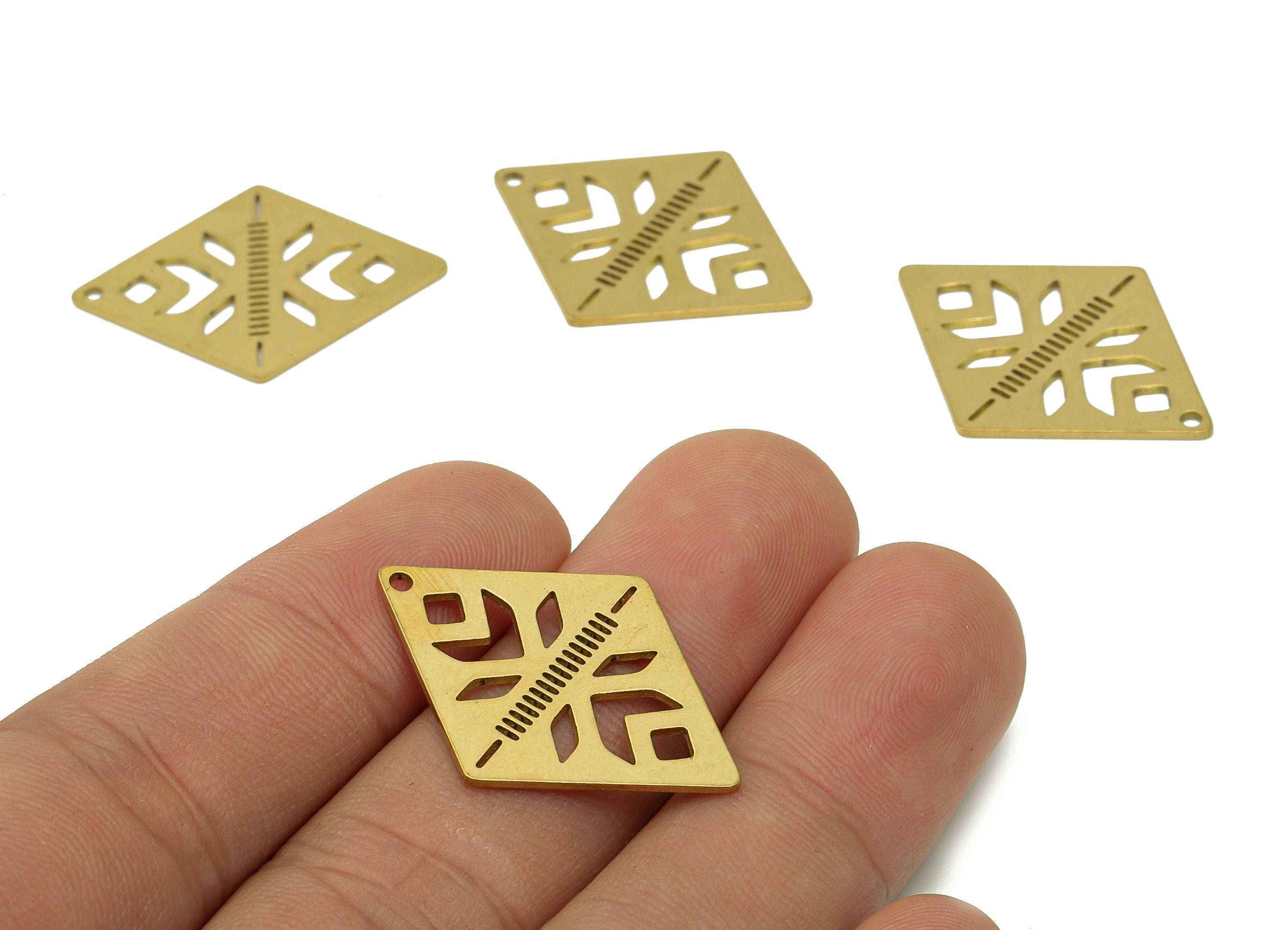 Brass Diamond Earring Charms - Raw Brass Rhombus Earring - Flower Pendant With Loop - Charm For Necklace - 29.9x22.3x0.7mm - PPA6186 - DOMEDBAZAAR