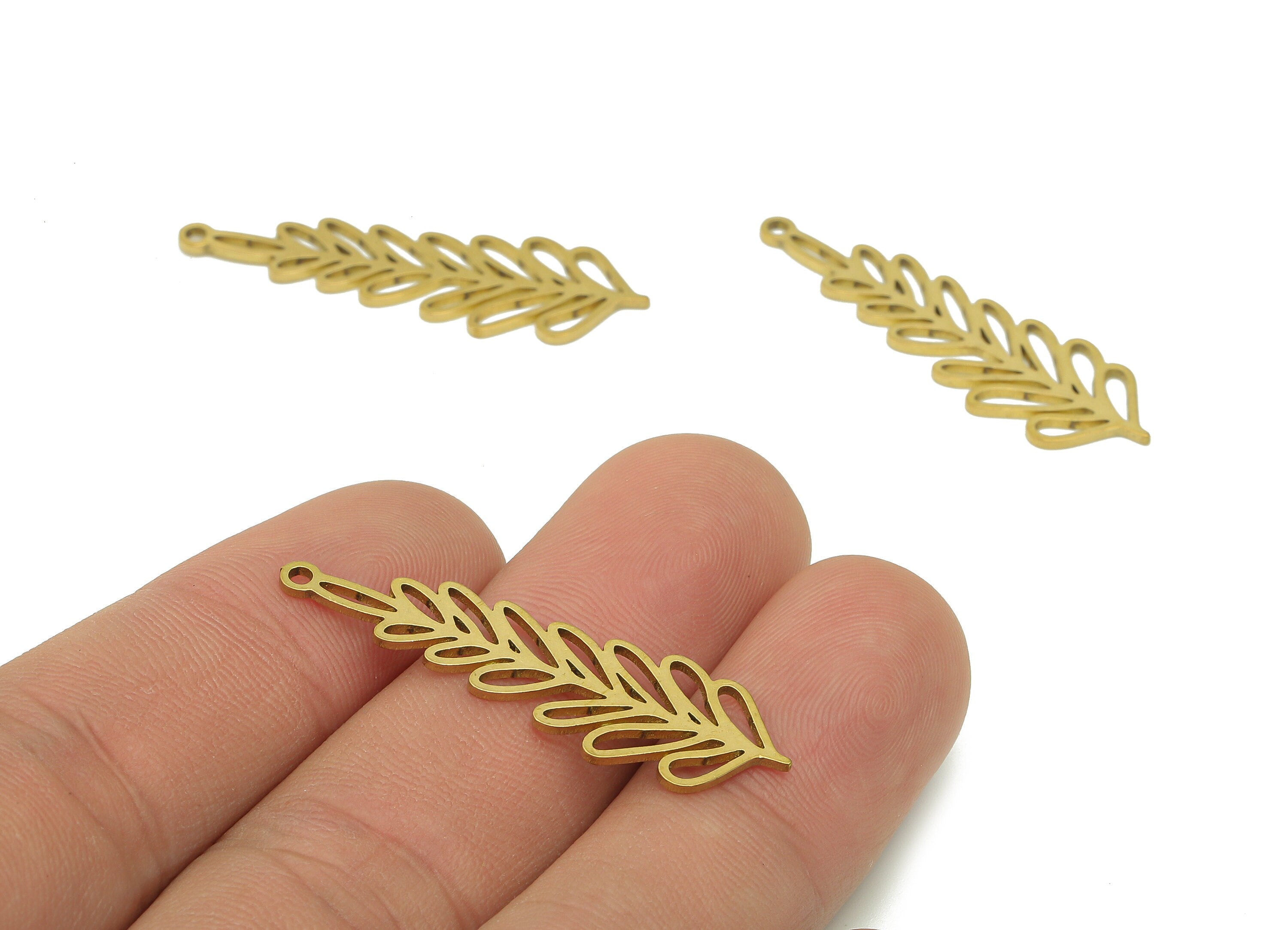 Brass Leaves Earring Charms - Raw Brass Leaf Earring - Branch Pendant With Loop - Botanical Charm For Necklace - 37.9x11.3x0.9mm - PPA6209 - DOMEDBAZAAR