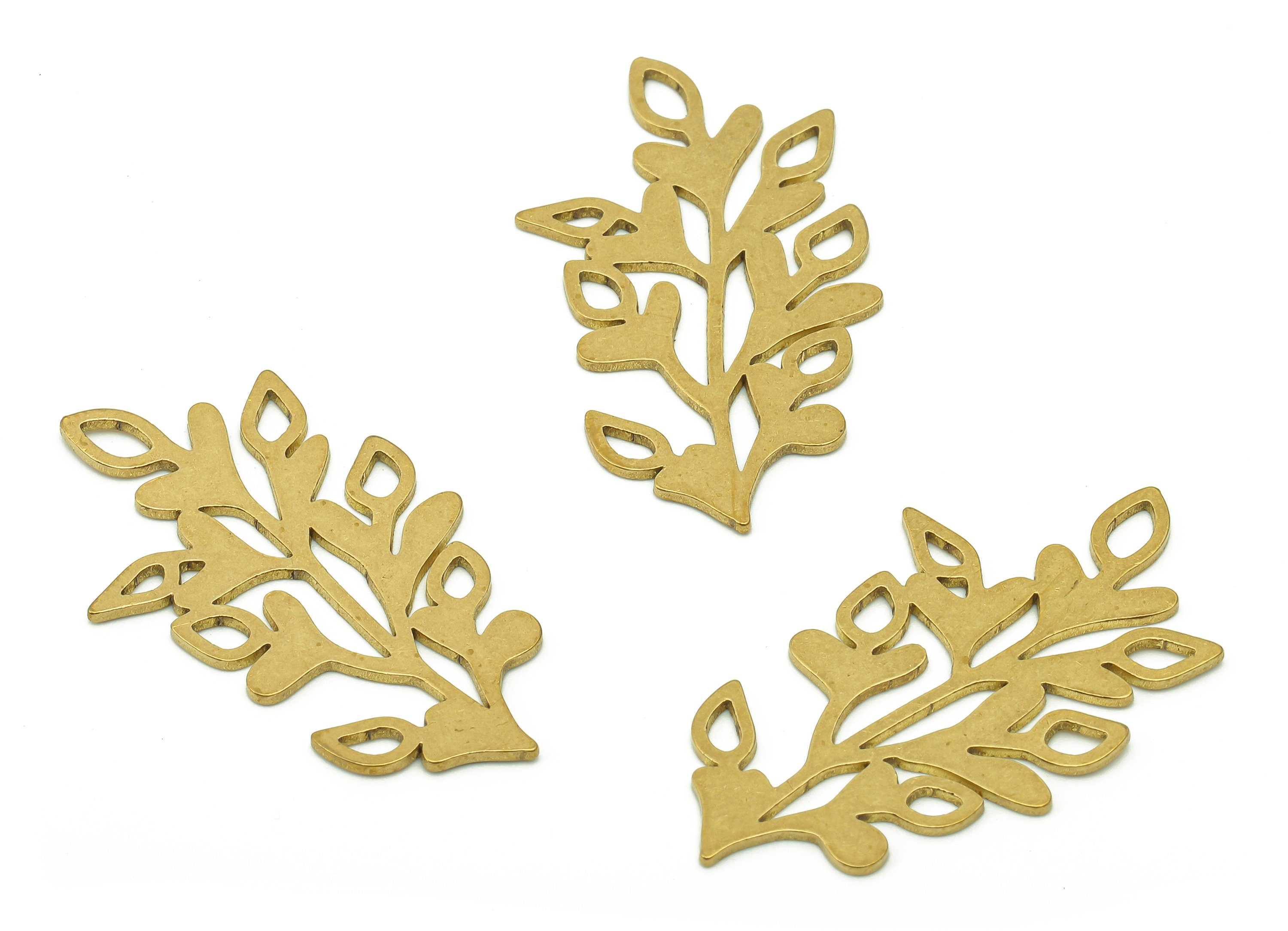 Brass Leaves Earring Charms - Raw Brass Flower Cutout Earring - Botanical Pendant With Loop - Leaf For Necklace - 34.8x20.1x0.8mm - PPA6212 - DOMEDBAZAAR