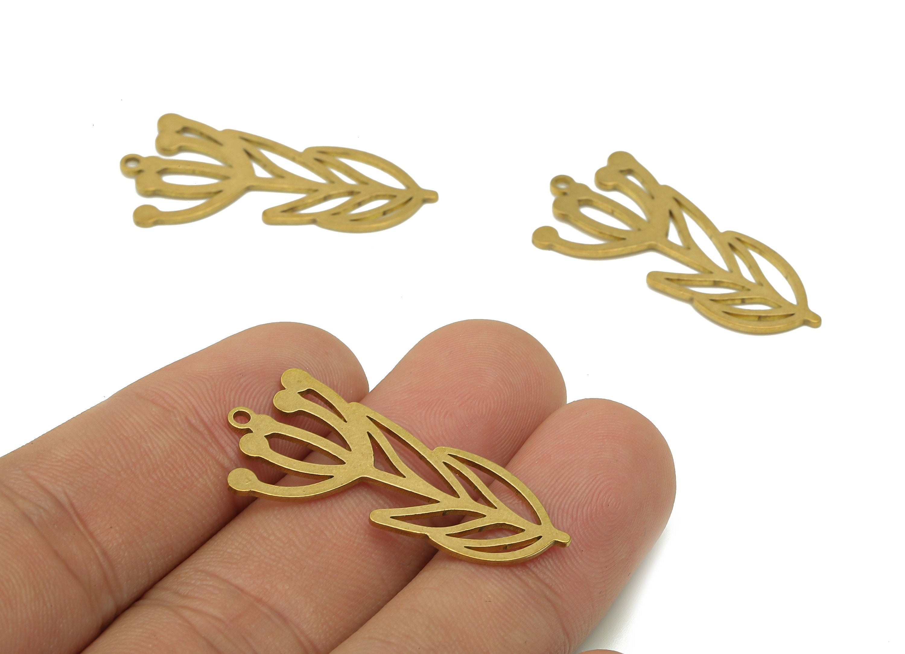Brass Flower Earring Charms - Raw Brass Cutout Earring - Flower Pendant With Loop - Botanical Charm For Necklace - 35.8x17.1x0.8mm - PPA6214 - DOMEDBAZAAR