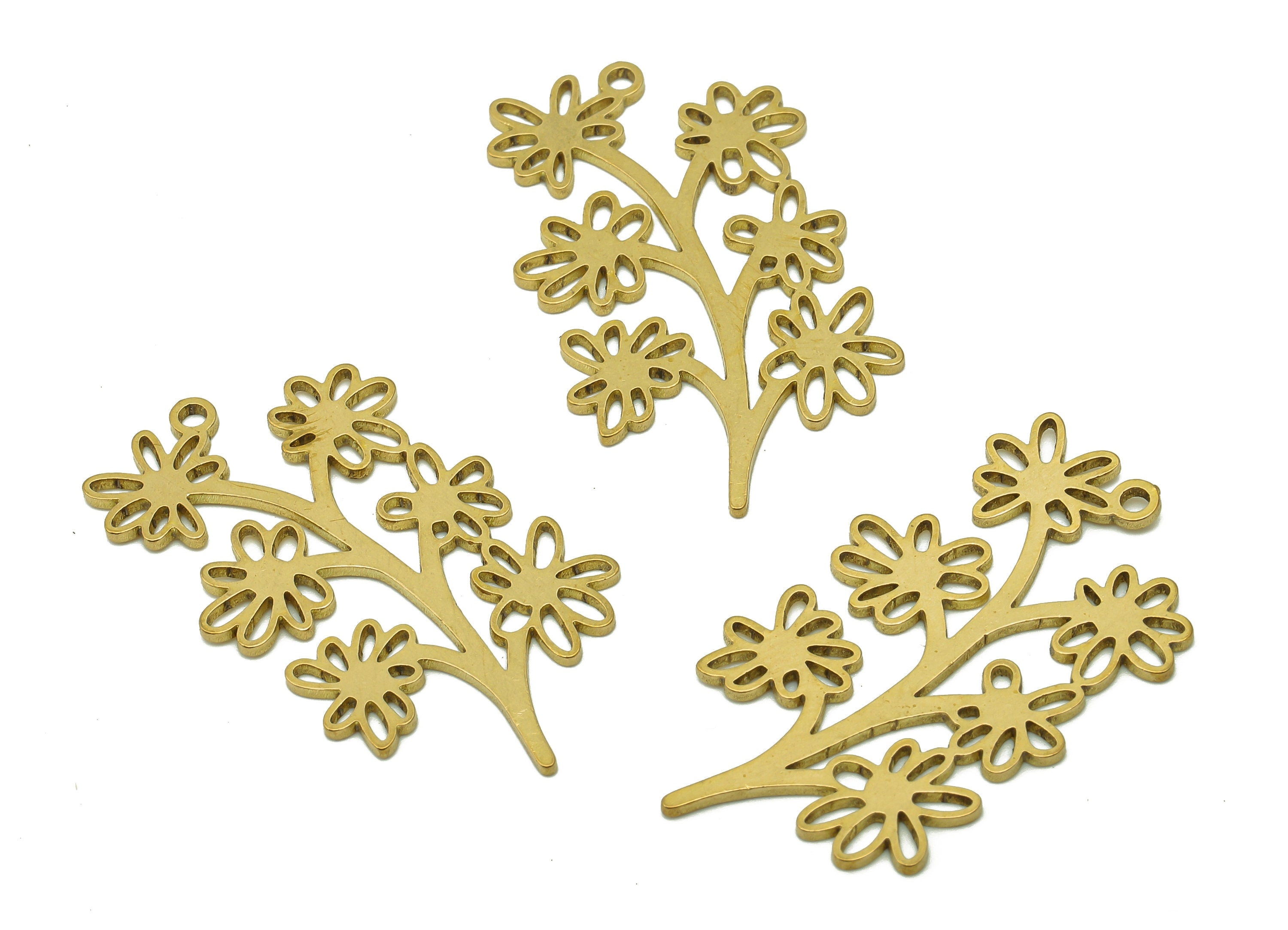 Brass Flower Leaf Earring Charms - Raw Brass Leaves Earring - Tree Pendant With Loop - Botanical Charm For Necklace - 34.8x20x1mm - PPA6237 - DOMEDBAZAAR