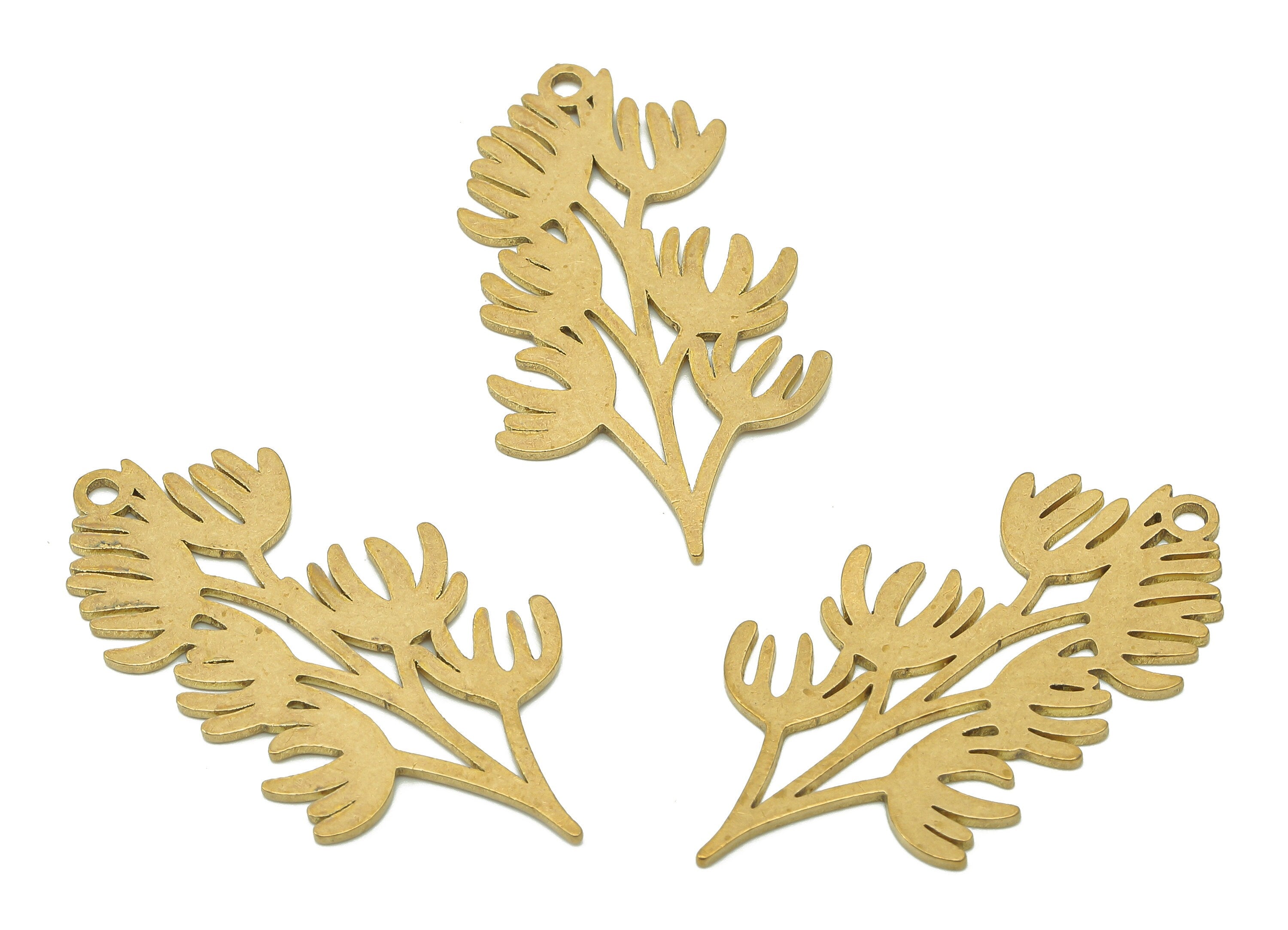 Brass Flower Earring Charms - Raw Brass Leaves Earring - Leaf Pendant With Loop - Botanical Charm For Necklace - 34.9x18.3x0.7mm - PPA6239 - DOMEDBAZAAR