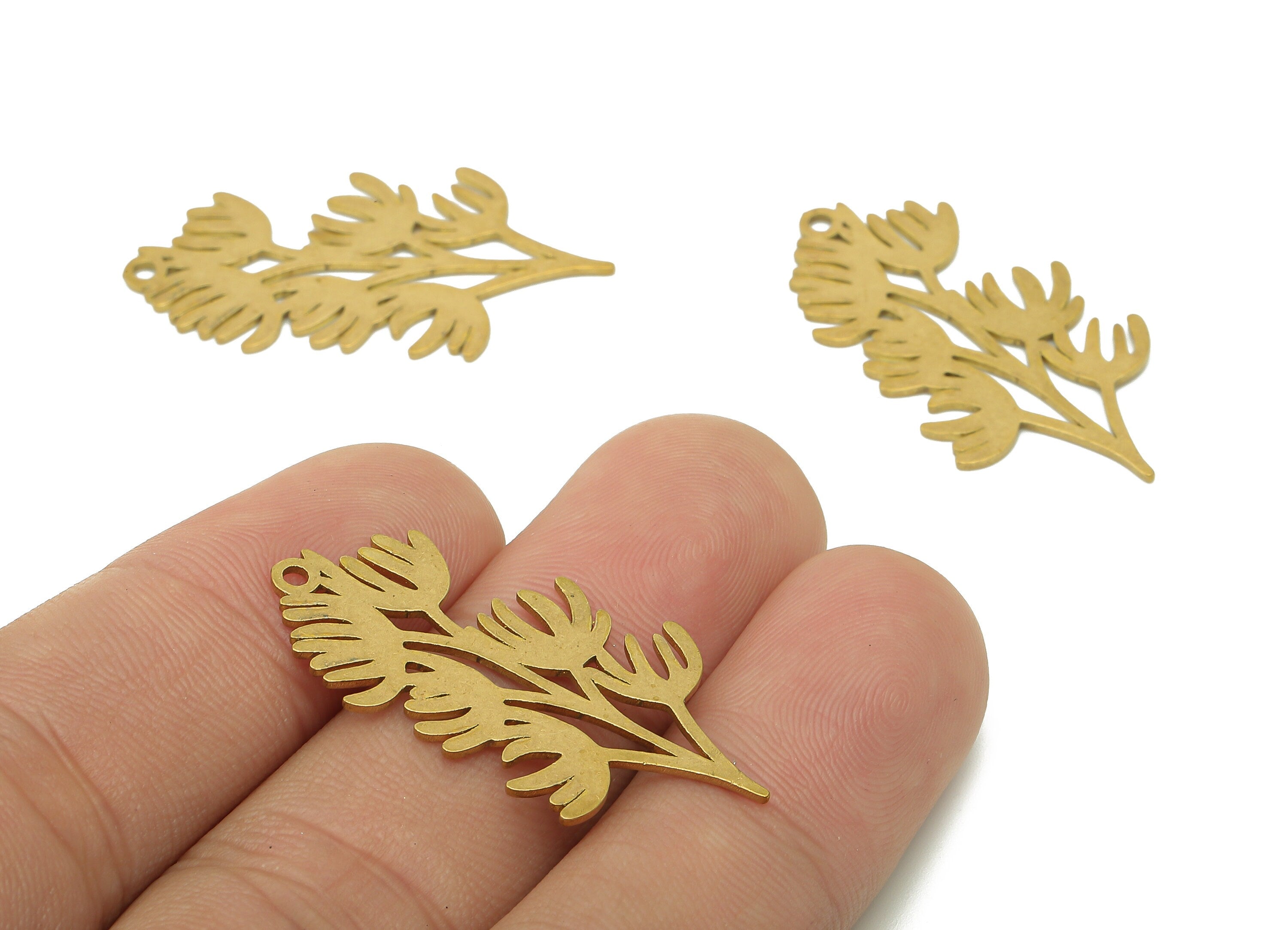 Brass Flower Earring Charms - Raw Brass Leaves Earring - Leaf Pendant With Loop - Botanical Charm For Necklace - 34.9x18.3x0.7mm - PPA6239 - DOMEDBAZAAR