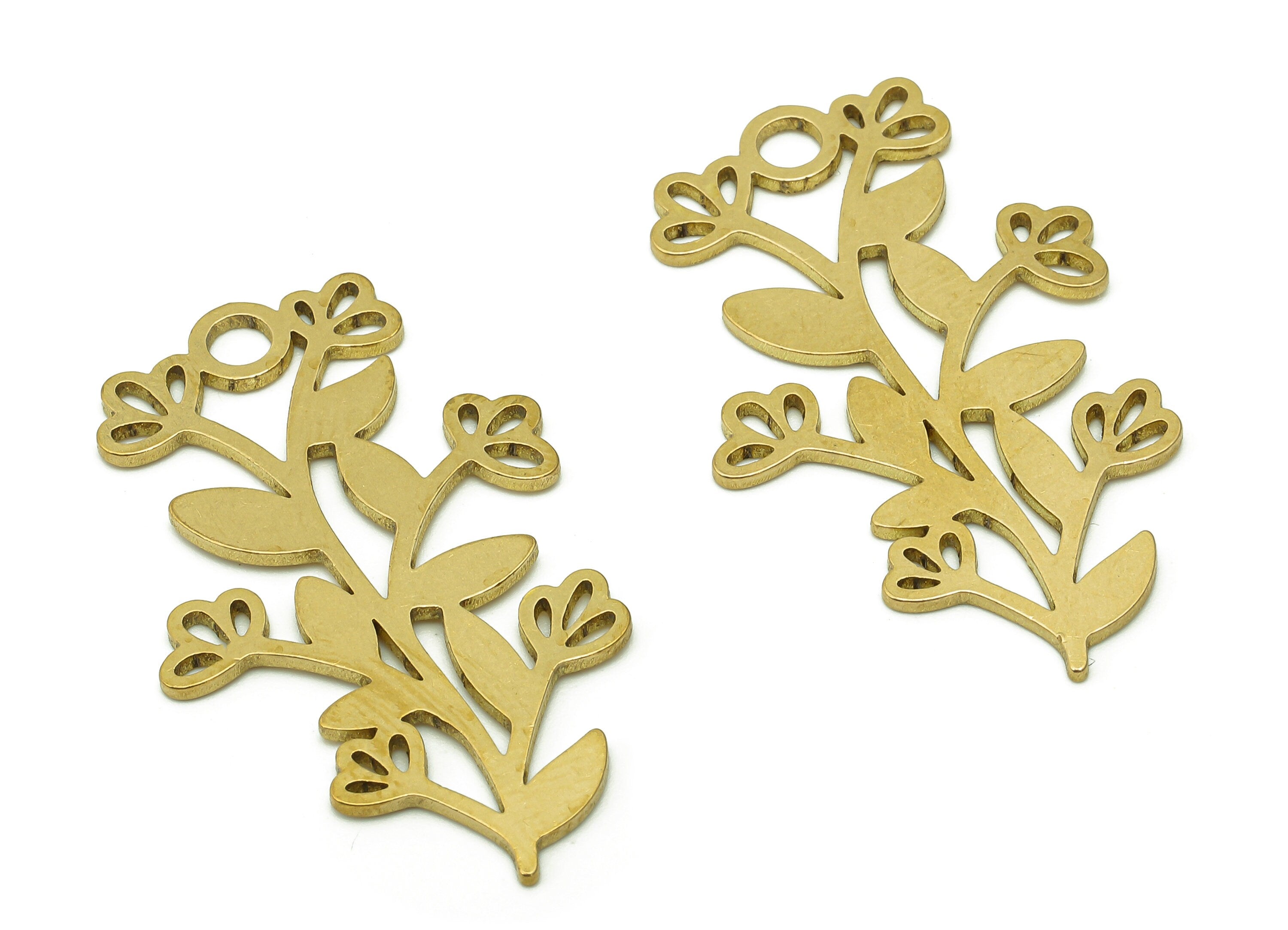 Brass Flower Earring Charms - Raw Brass Leaves Earring - Leaf Pendant With Loop - Botanical Charm For Necklace - 36x20.9x0.9mm - PPA6252 - DOMEDBAZAAR