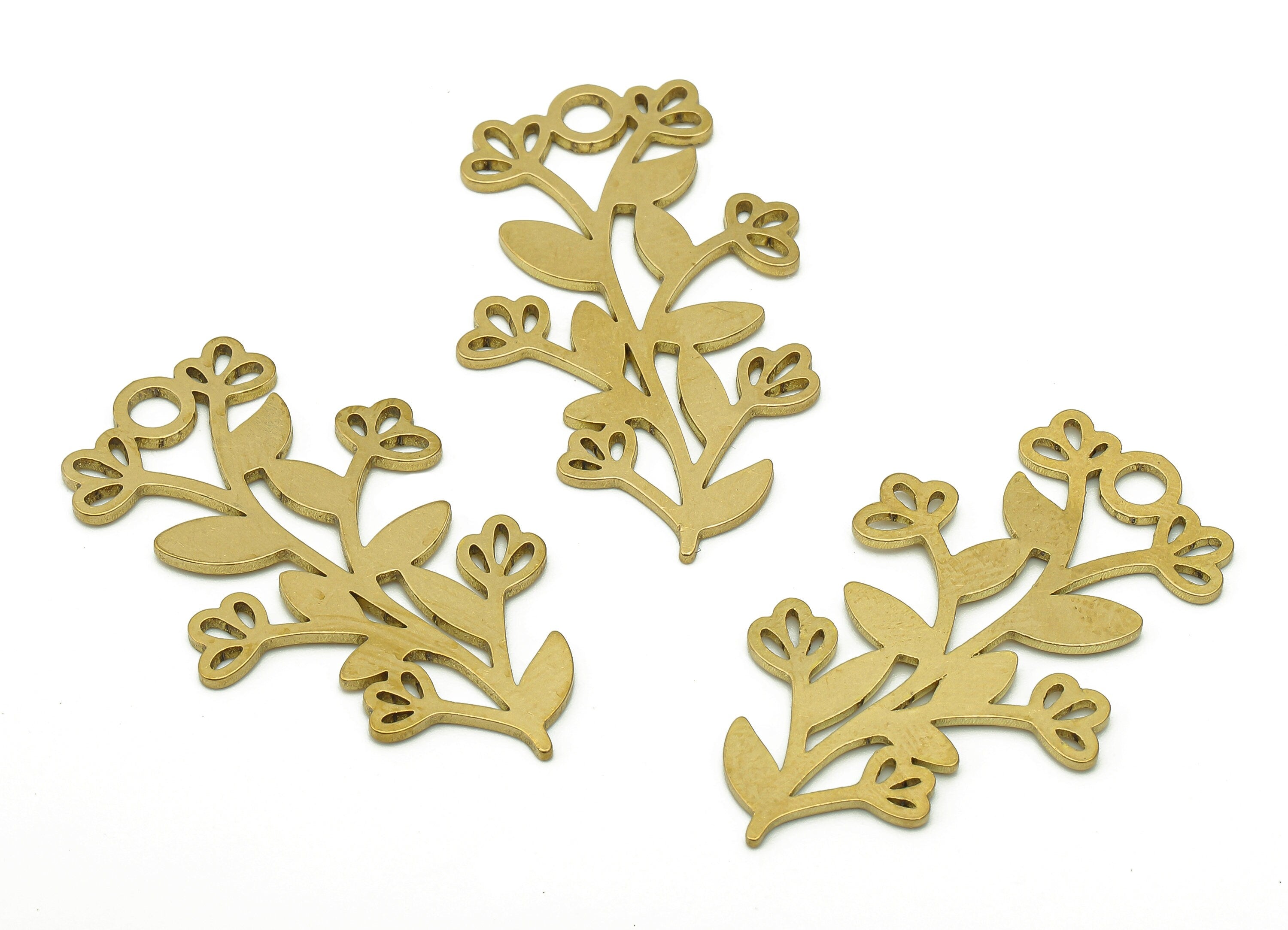 Brass Flower Earring Charms - Raw Brass Leaves Earring - Leaf Pendant With Loop - Botanical Charm For Necklace - 36x20.9x0.9mm - PPA6252 - DOMEDBAZAAR