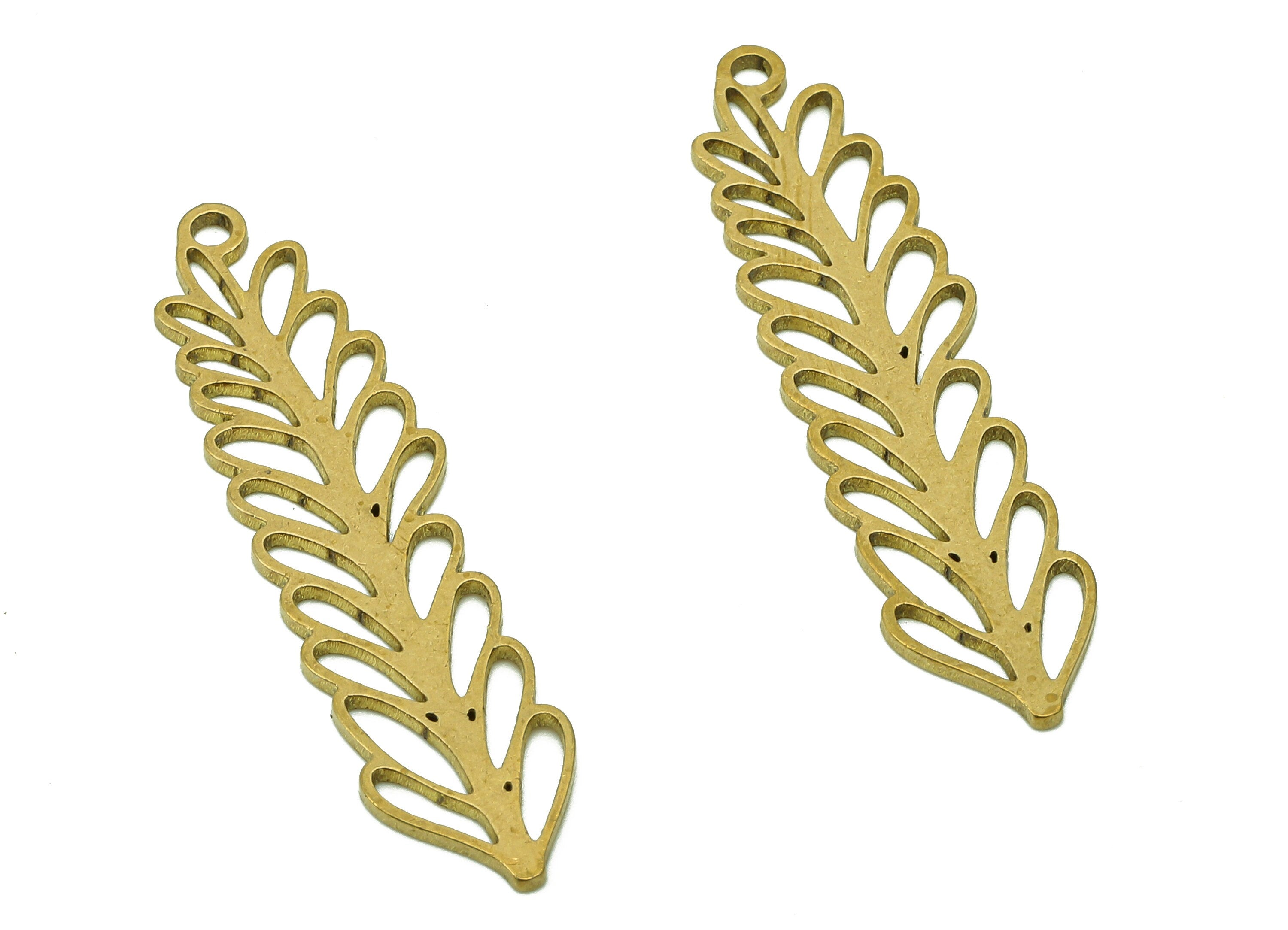 Brass Ash Leaves Earring Charms - Raw Brass Plant Earring - Botanical Pendant - Leaf Branch Charm - 36x8.8x0.8mm - PPA6292 - DOMEDBAZAAR