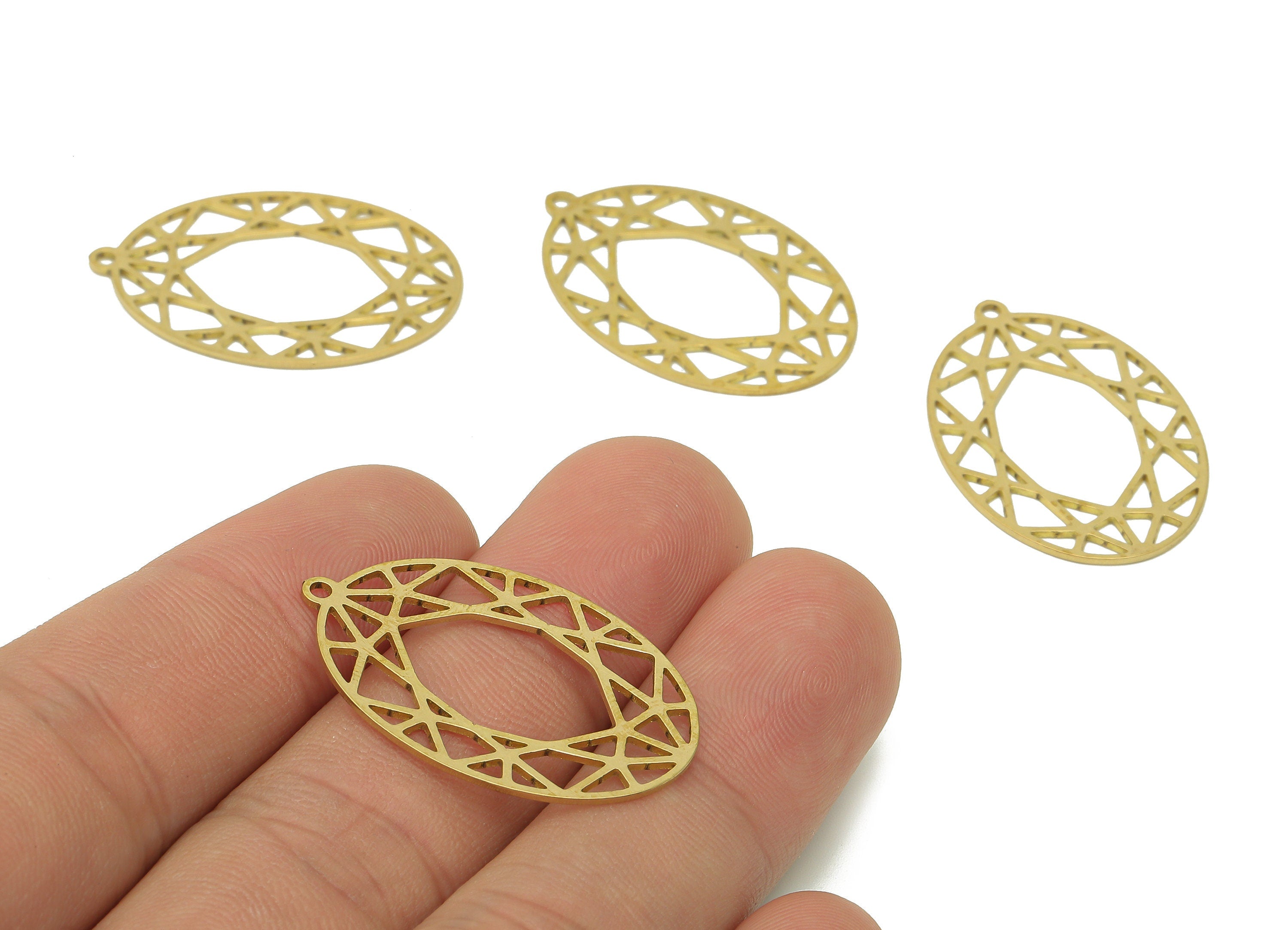 Brass Oval Earring Charm - Raw Brass Ellipse Cutout Earring - Oval Pendant With Loop - Oval Charm For Necklace - 31.9x21.2x0.7mm - PPA6307 - DOMEDBAZAAR